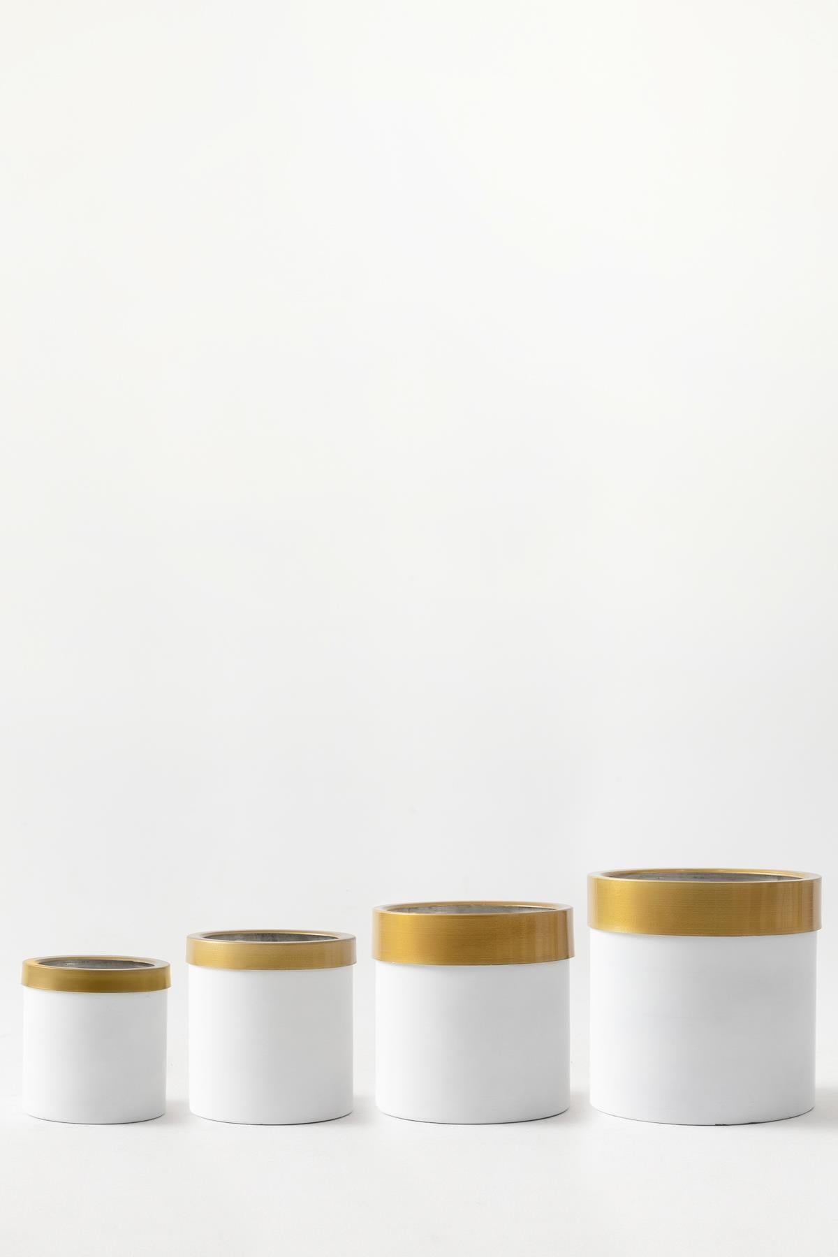 Metal Saksı Beyaz Gold Bilezikli 4'lü Set