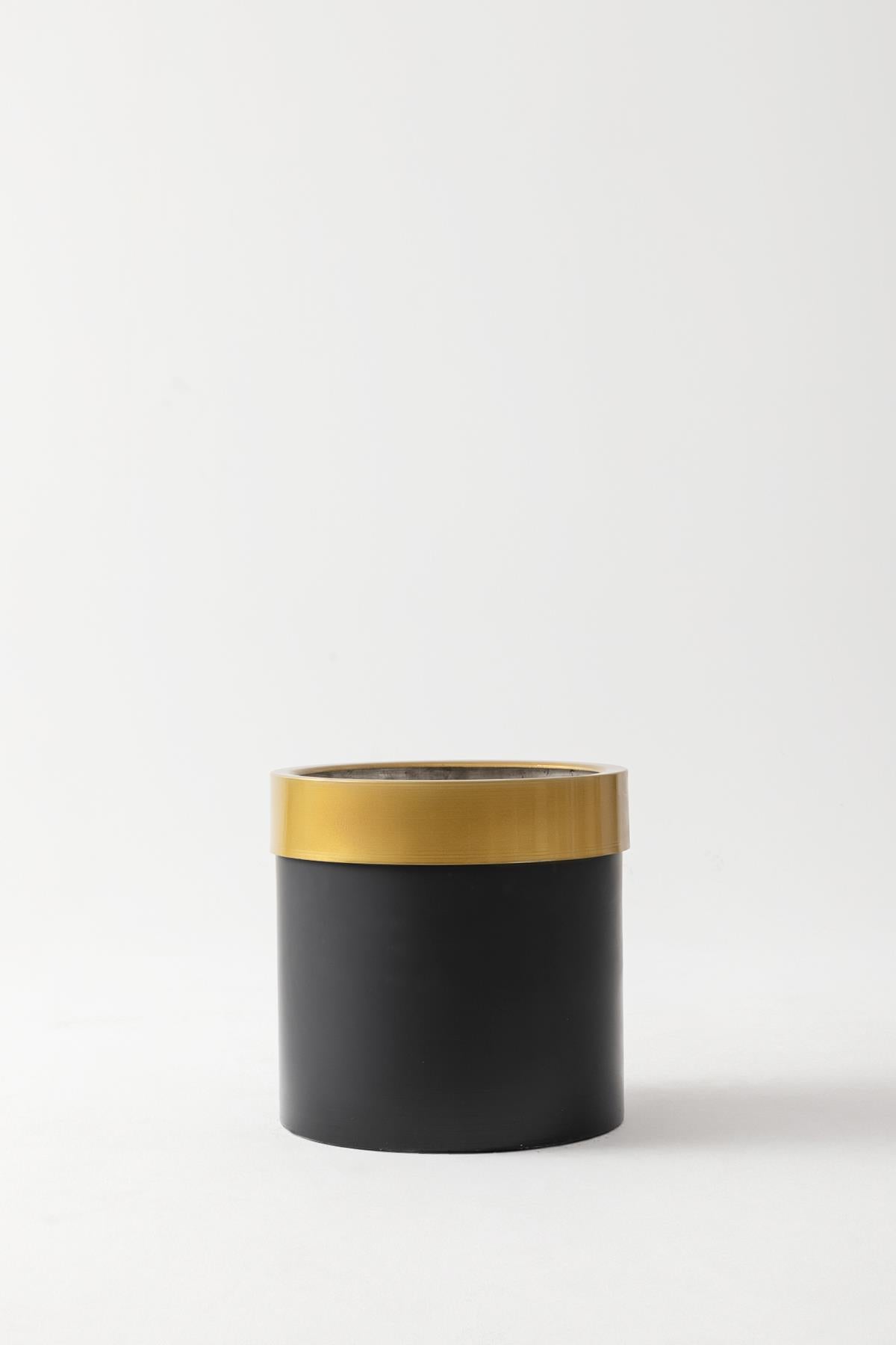 Metal Saksı Siyah Gold Bilezikli 22*22*22