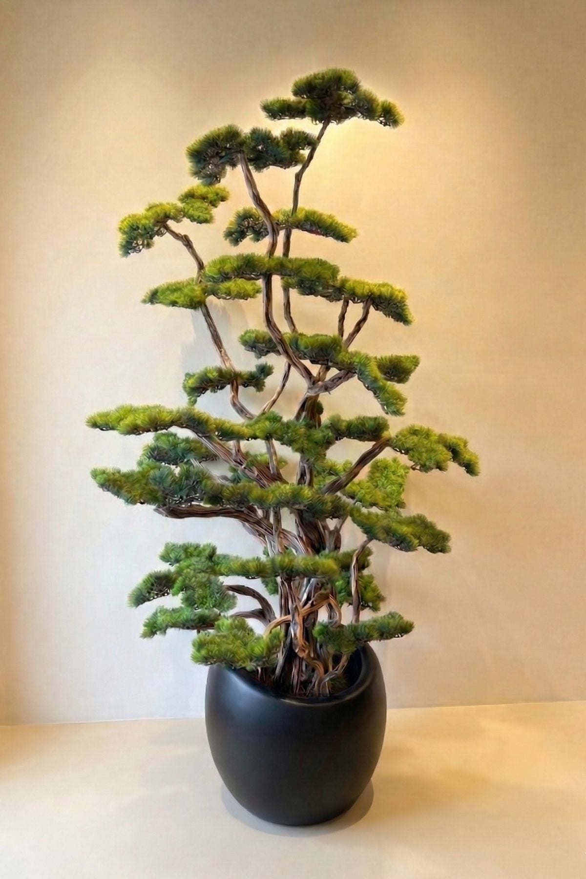 Yapay Lüx Bonsai Ağacı 200 cm 80 Dal Siyah Fiber Saksı