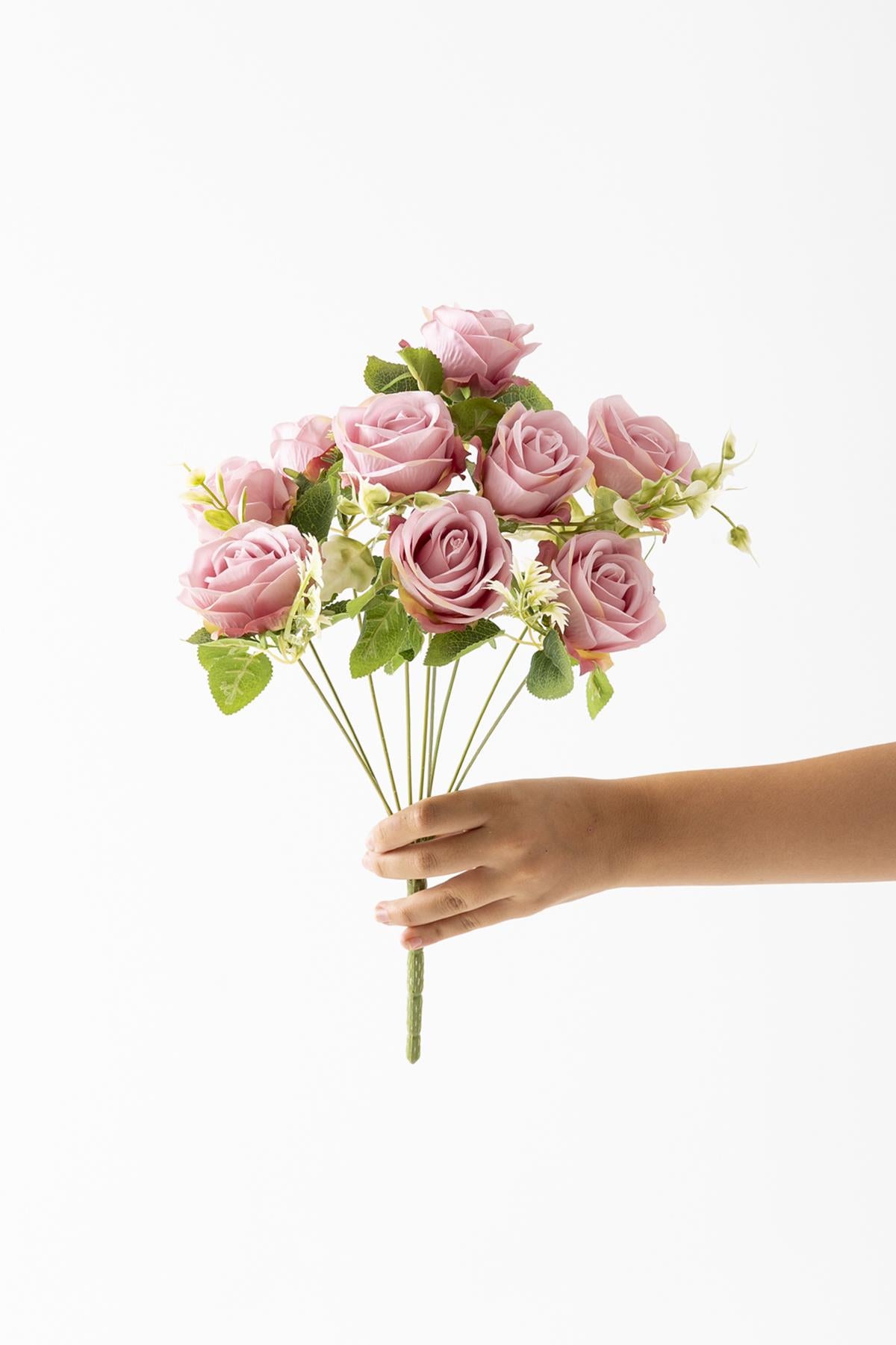 Yapay Aranjmanlı Gül Demeti 9 Dallı Pembe