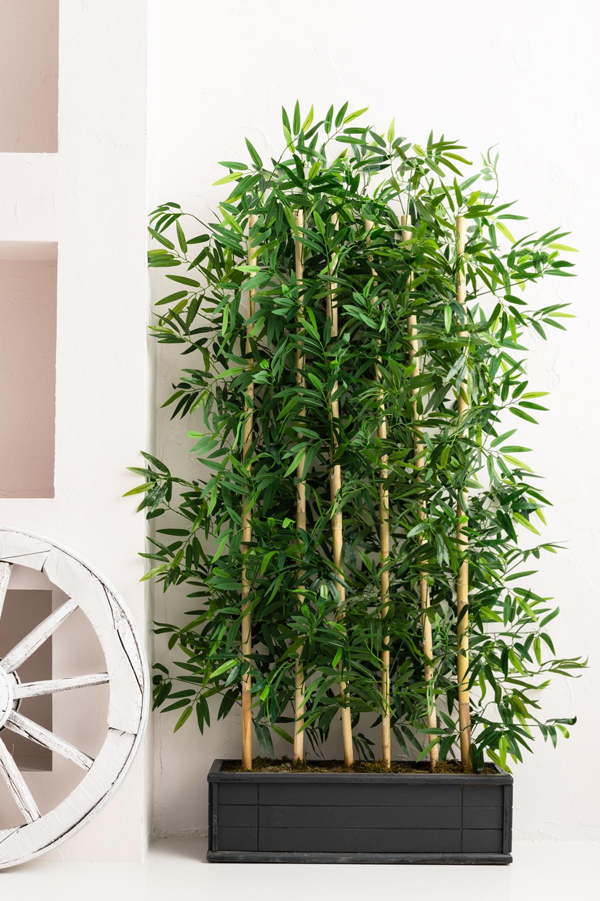 Yapay Bambu Seperatör Ahşap Antrasit Saksı 175 Cm