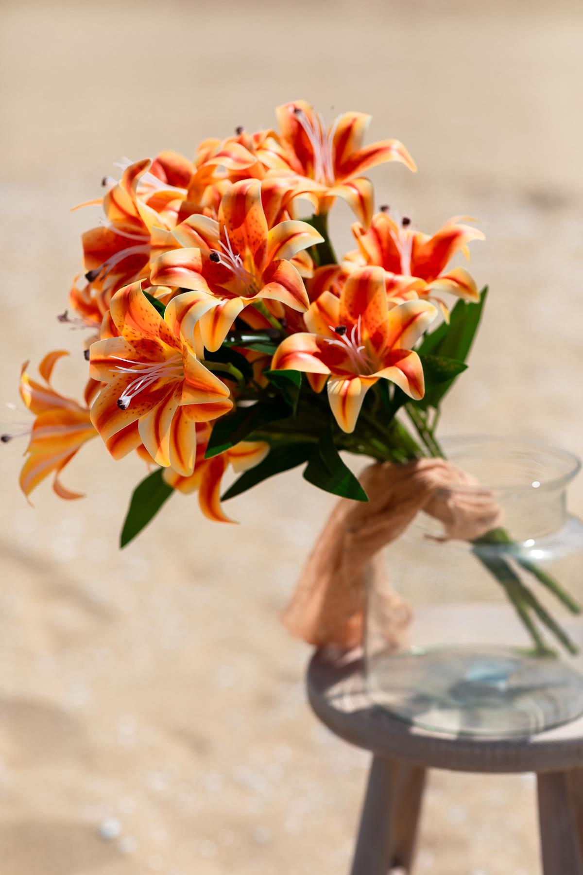 Yapay Islak Kazabılanka Çiçeği Turuncu 9 Dal