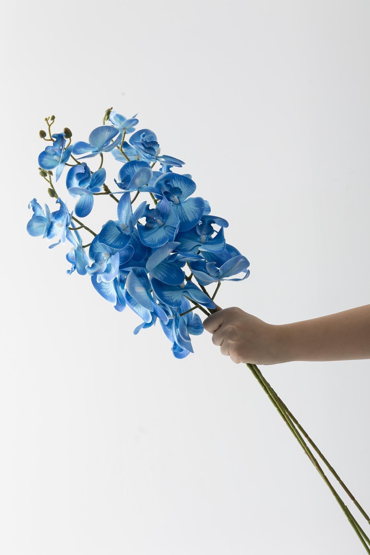 Yapay Islak Orkide Çiçeği Mavi Tek Dal