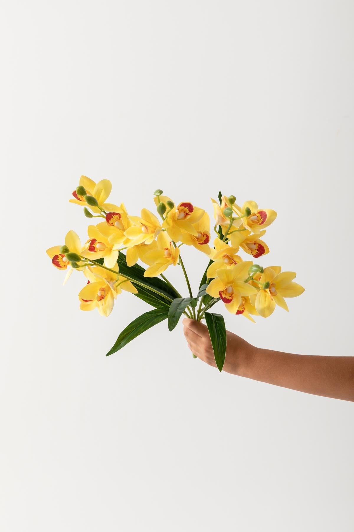 Yapay Islak Orkide Çiçeği Sarı 5 Dal