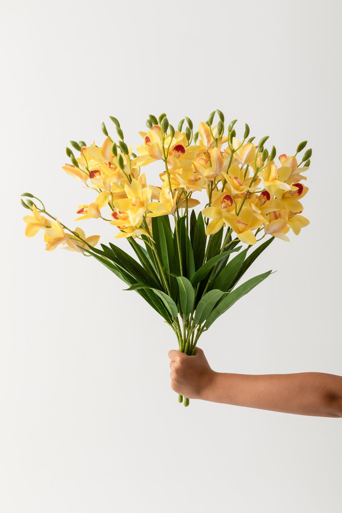 Yapay Islak Orkide Çiçeği Sarı 5 Dal