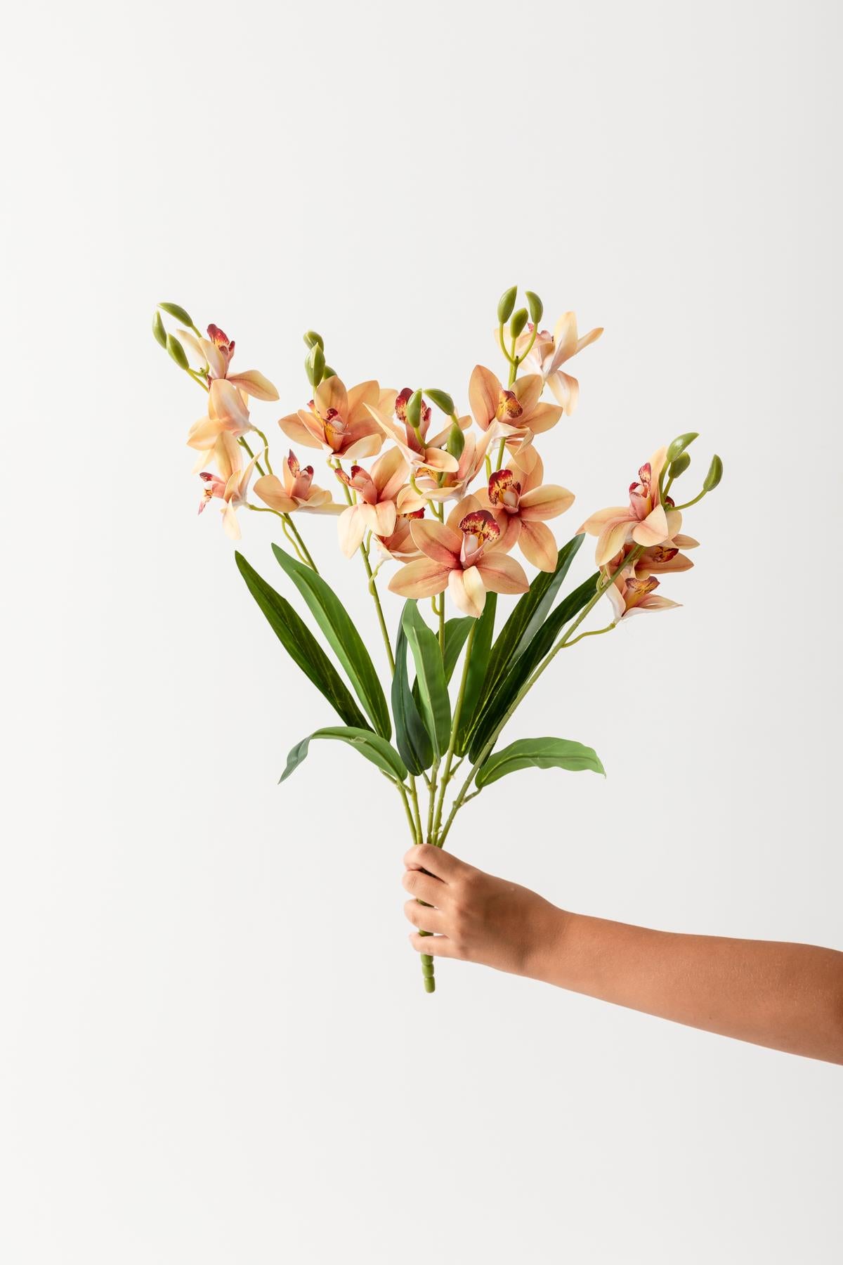 Yapay Islak Orkide Çiçeği Turuncu 5 Dal