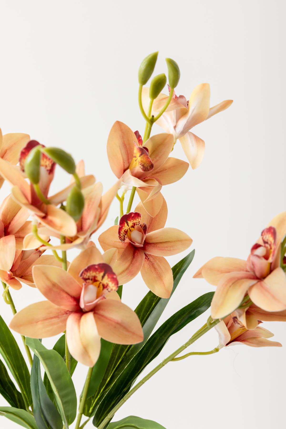 Yapay Islak Orkide Çiçeği Turuncu 5 Dal