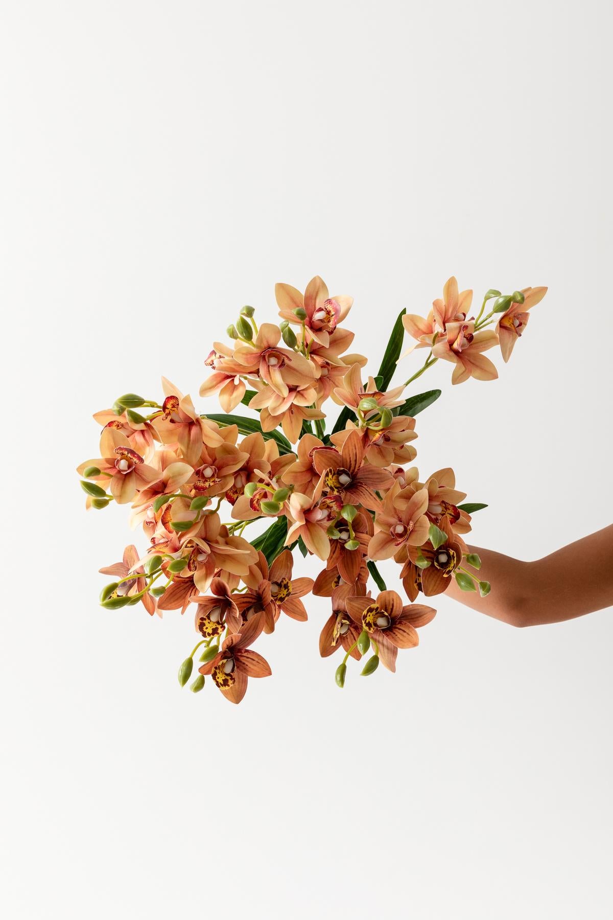 Yapay Islak Orkide Çiçeği Turuncu 5 Dal