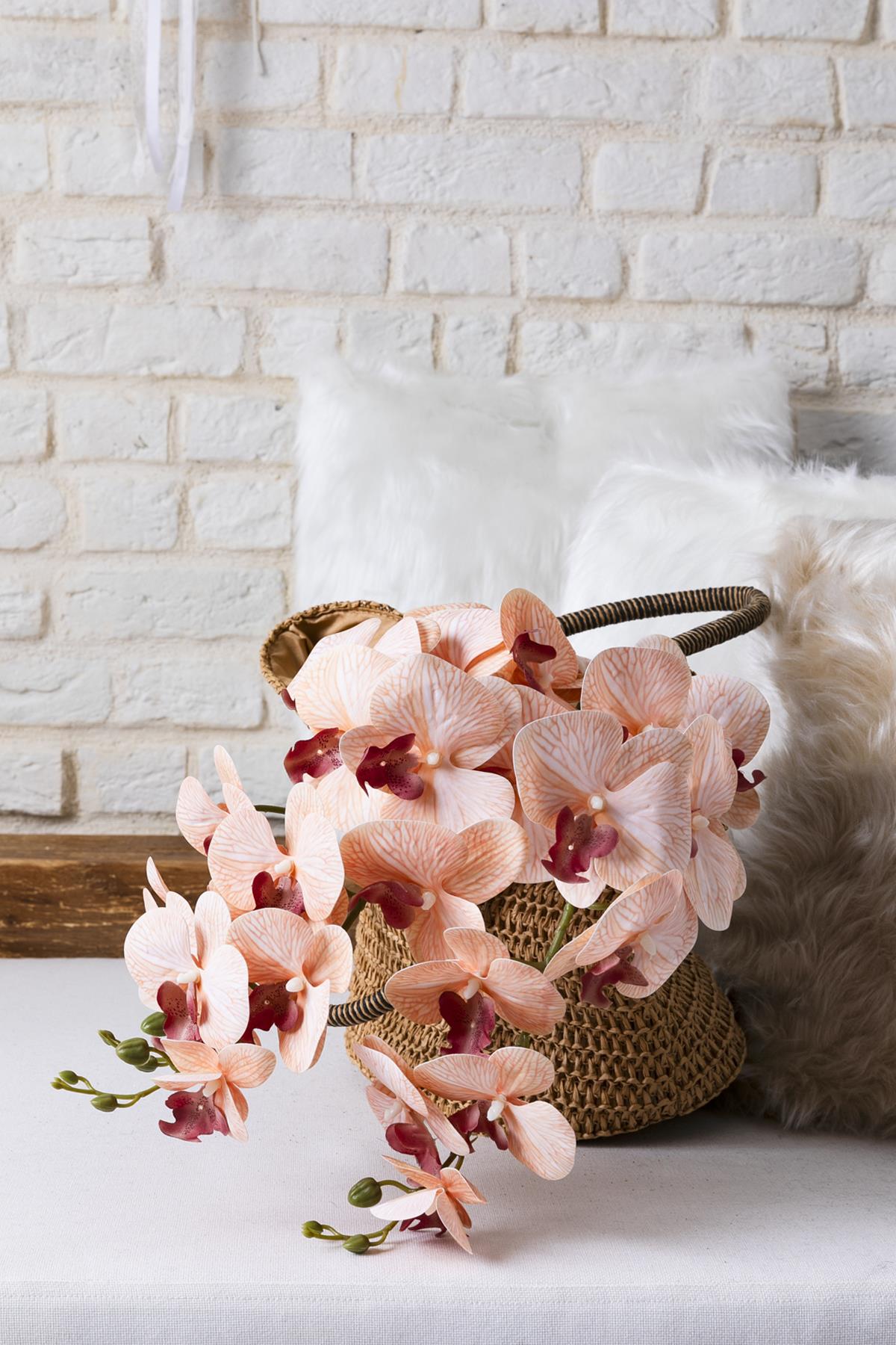 Yapay Islak Orkide Çiçeği Turuncu Tek Dal