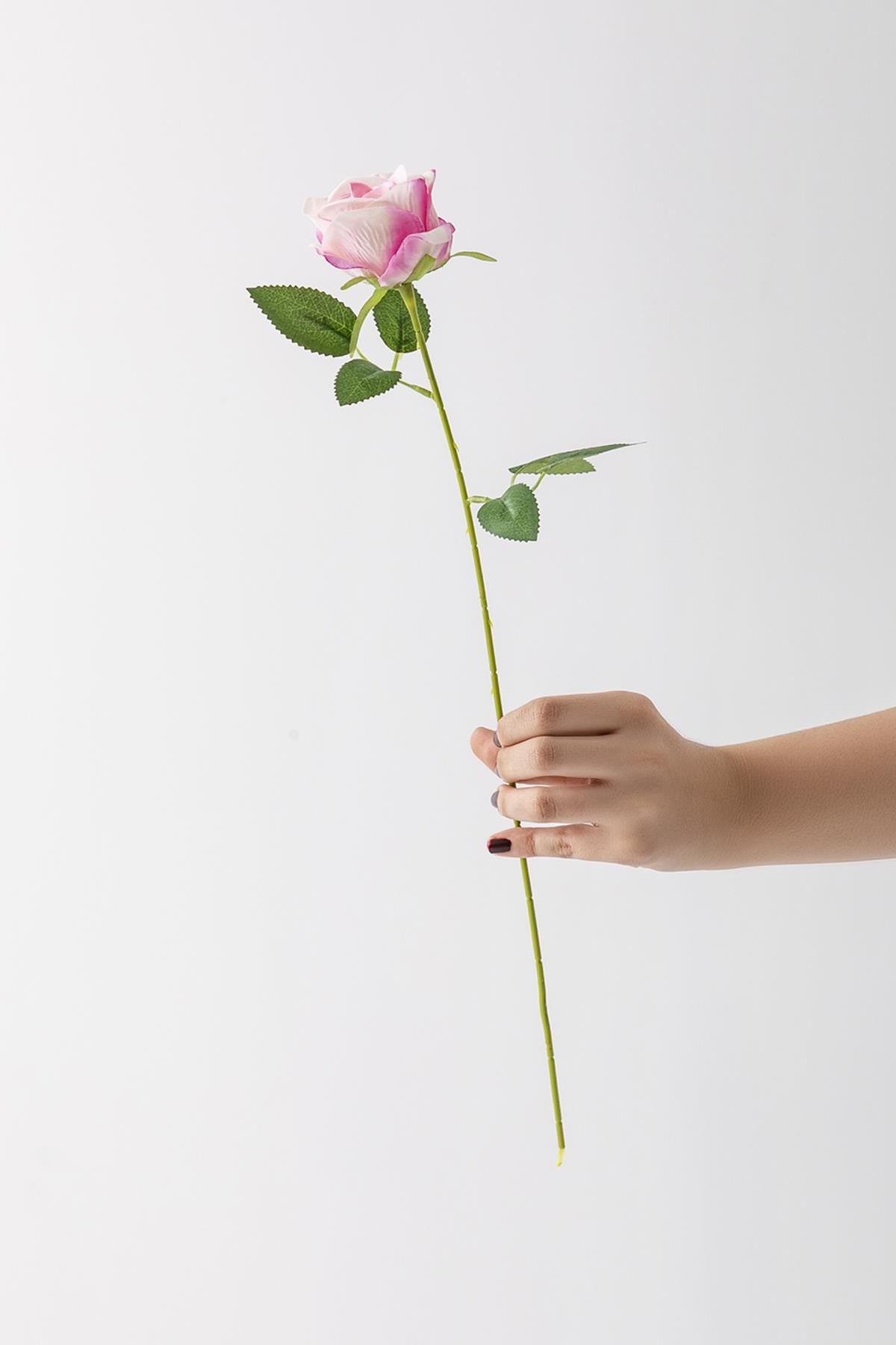 Yapay Kadife Gül Tek Dal Pembe 50 Cm