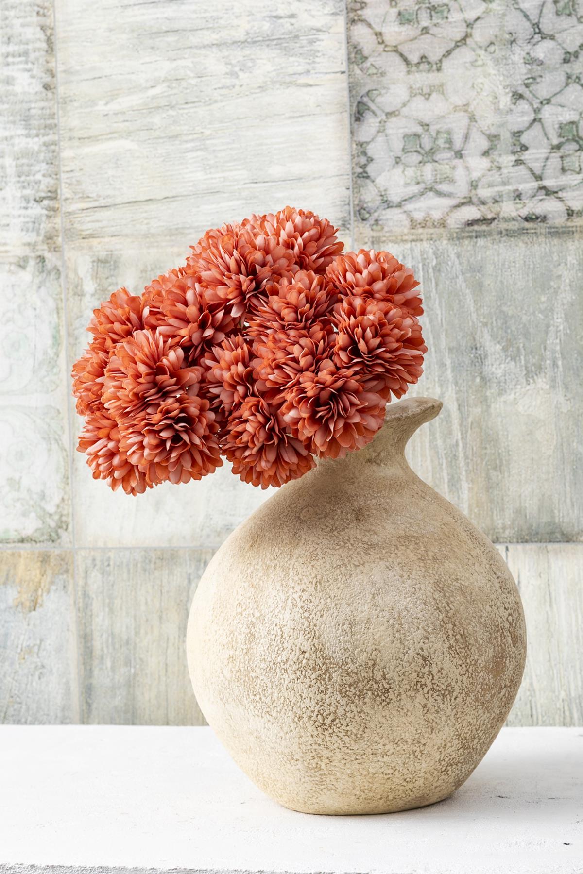 Yapay Kasımpatı Çiçeği Koyu Turuncu 25 Cm 7 Dal