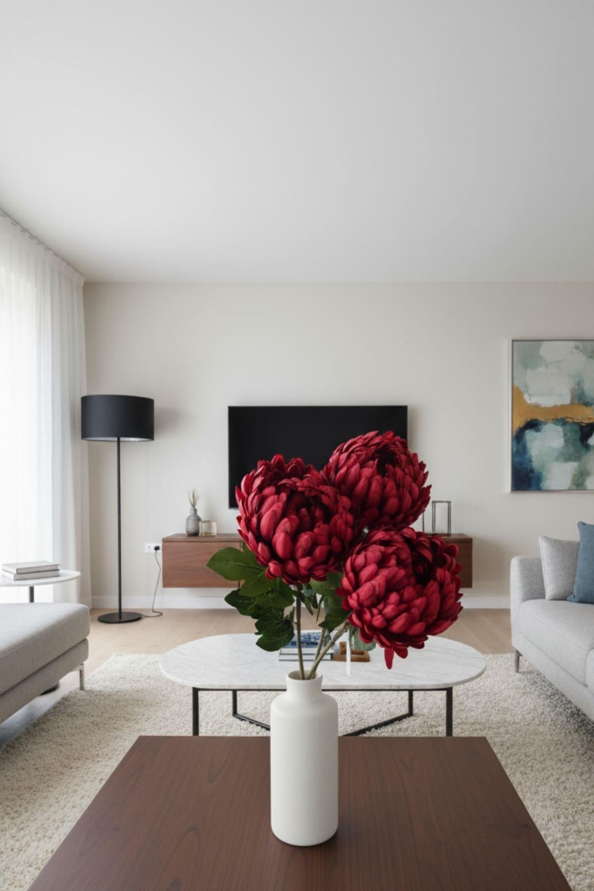 Yapay Krizantem Çiçeği Kırmızı 75 Cm Tek Dal