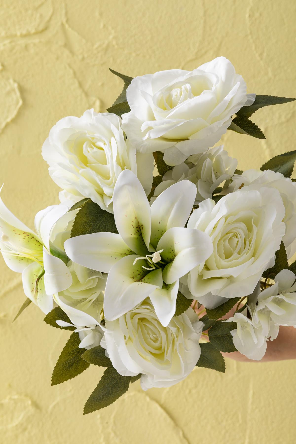 Yapay Lilyum Gül Demeti 45 Cm 11 Dal Beyaz