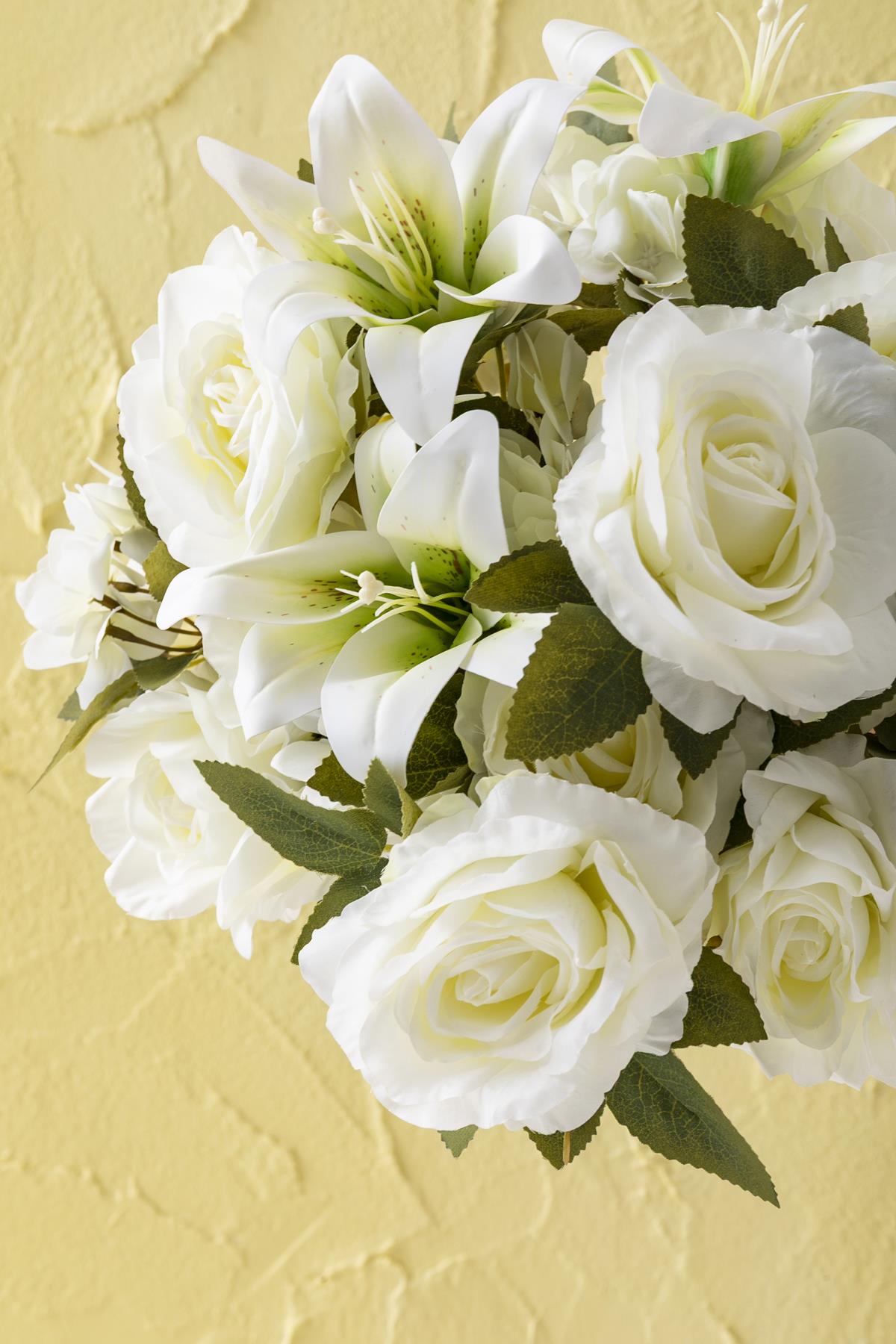 Yapay Lilyum Gül Demeti 45 Cm 11 Dal Beyaz