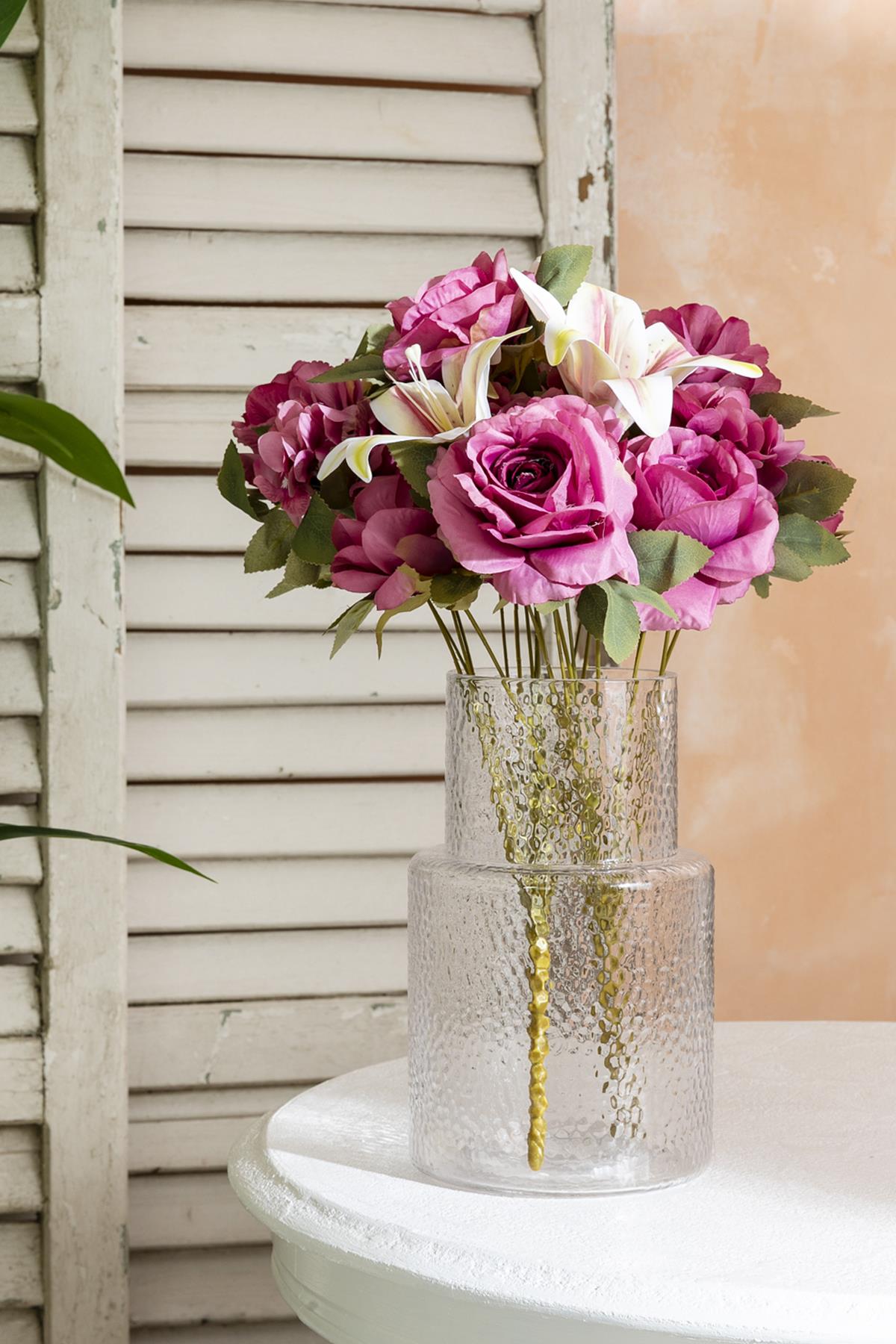 Yapay Lilyum Gül Demeti 45 Cm 11 Dal Fuşya