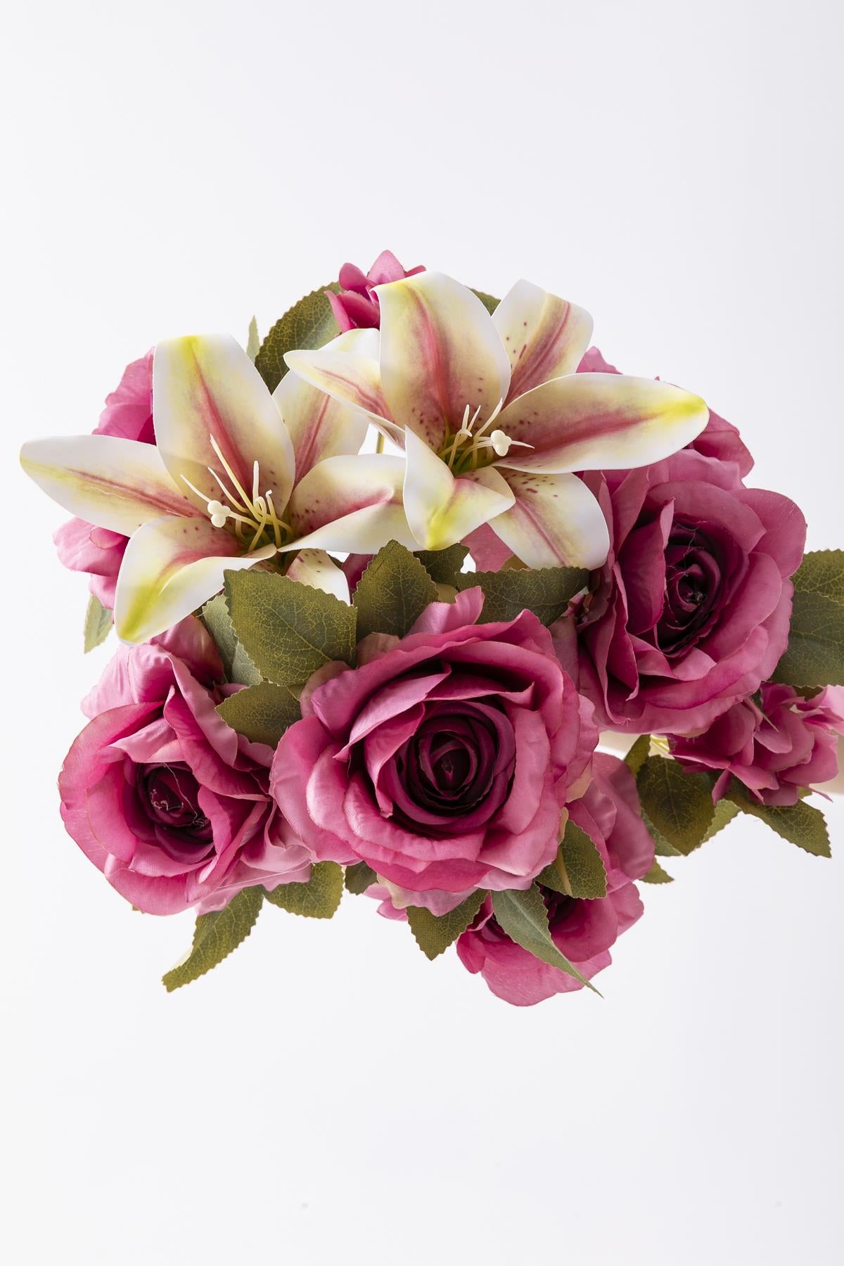 Yapay Lilyum Gül Demeti 45 Cm 11 Dal Fuşya