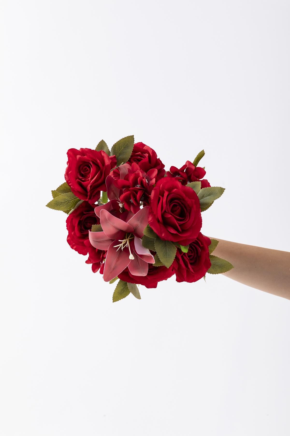 Yapay Lilyum Gül Demeti 45 Cm 11 Dal Kırmızı