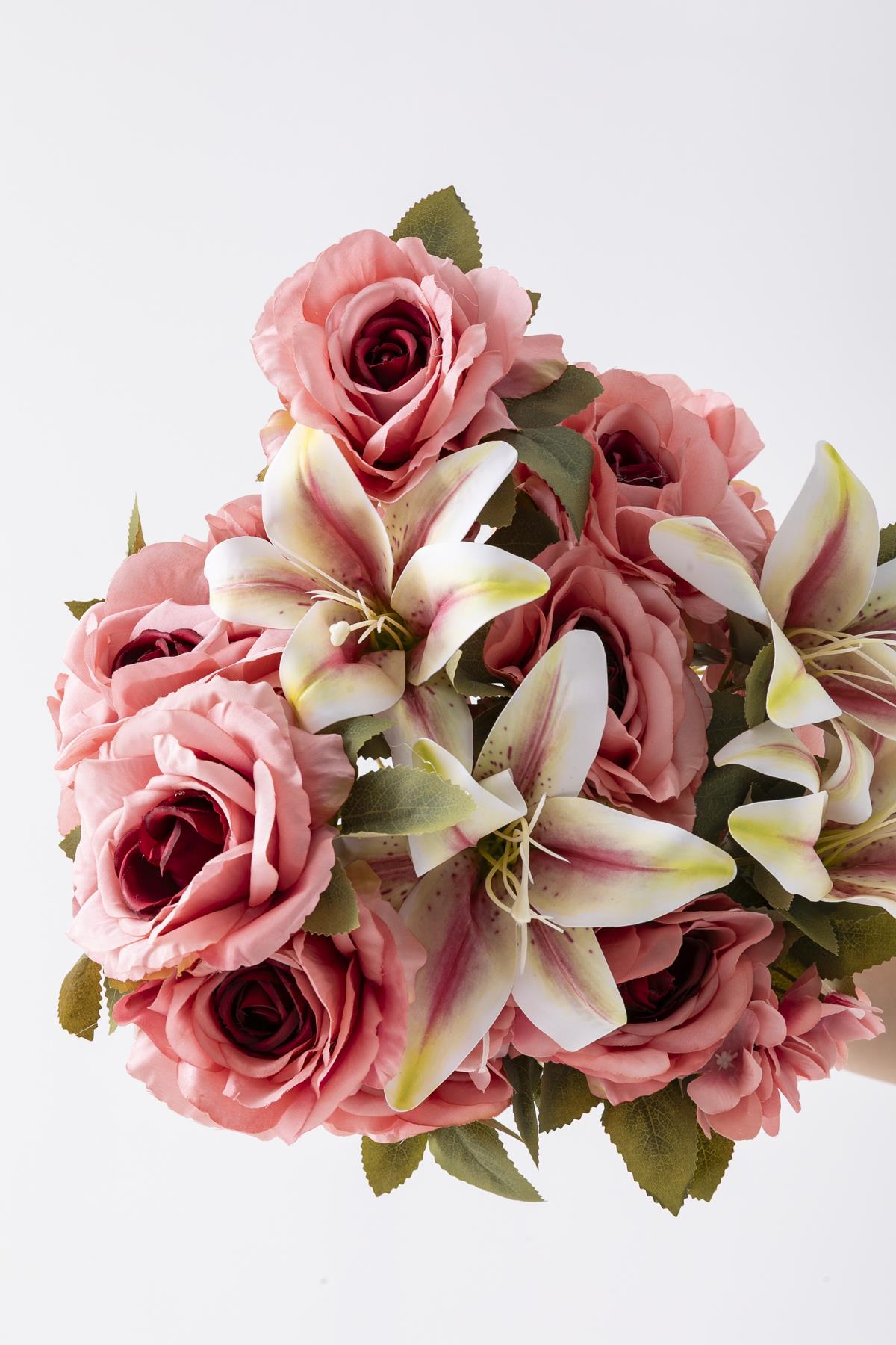 Yapay Lilyum Gül Demeti 45 Cm 11 Dal Pembe