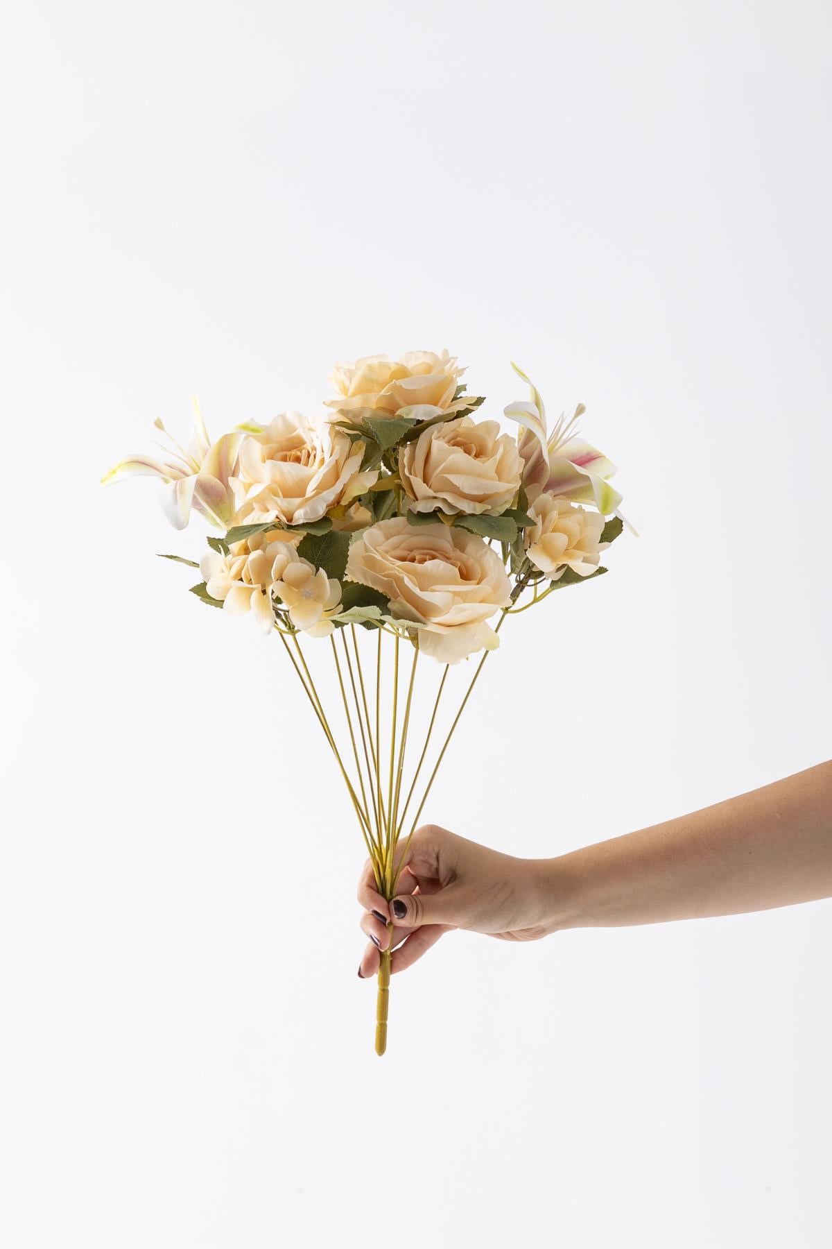 Yapay Lilyum Gül Demeti 45 Cm 11 Dal Somon