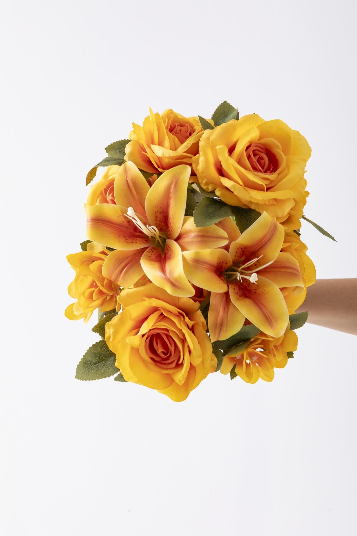 Yapay Lilyum Gül Demeti 45 Cm 11 Dal Turuncu