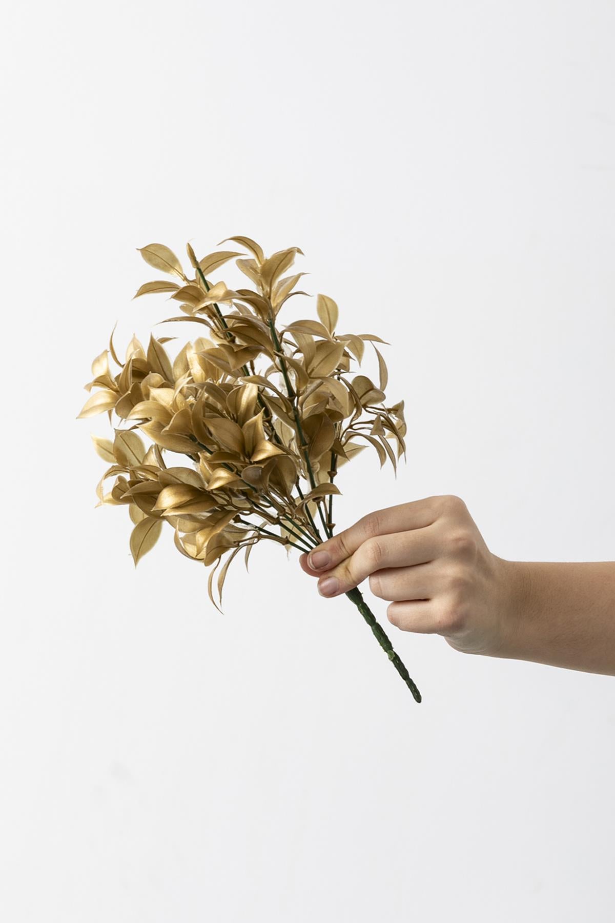 Yapay Limon Yaprağı Demeti Gold 30 Cm 7 Dal (Uv)