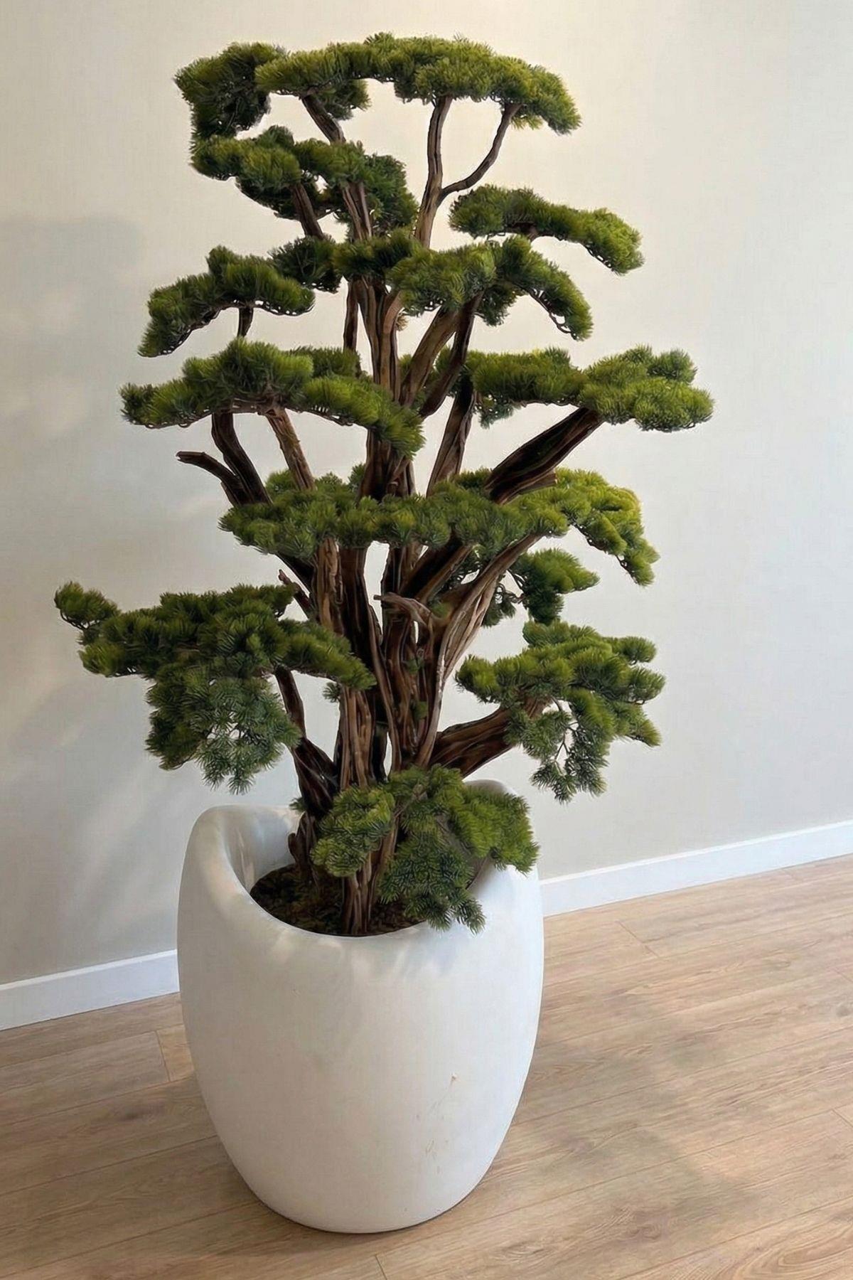 Yapay Lüx Bonsai Ağacı 200 cm 80 Dal Beyaz Fiber Saksı