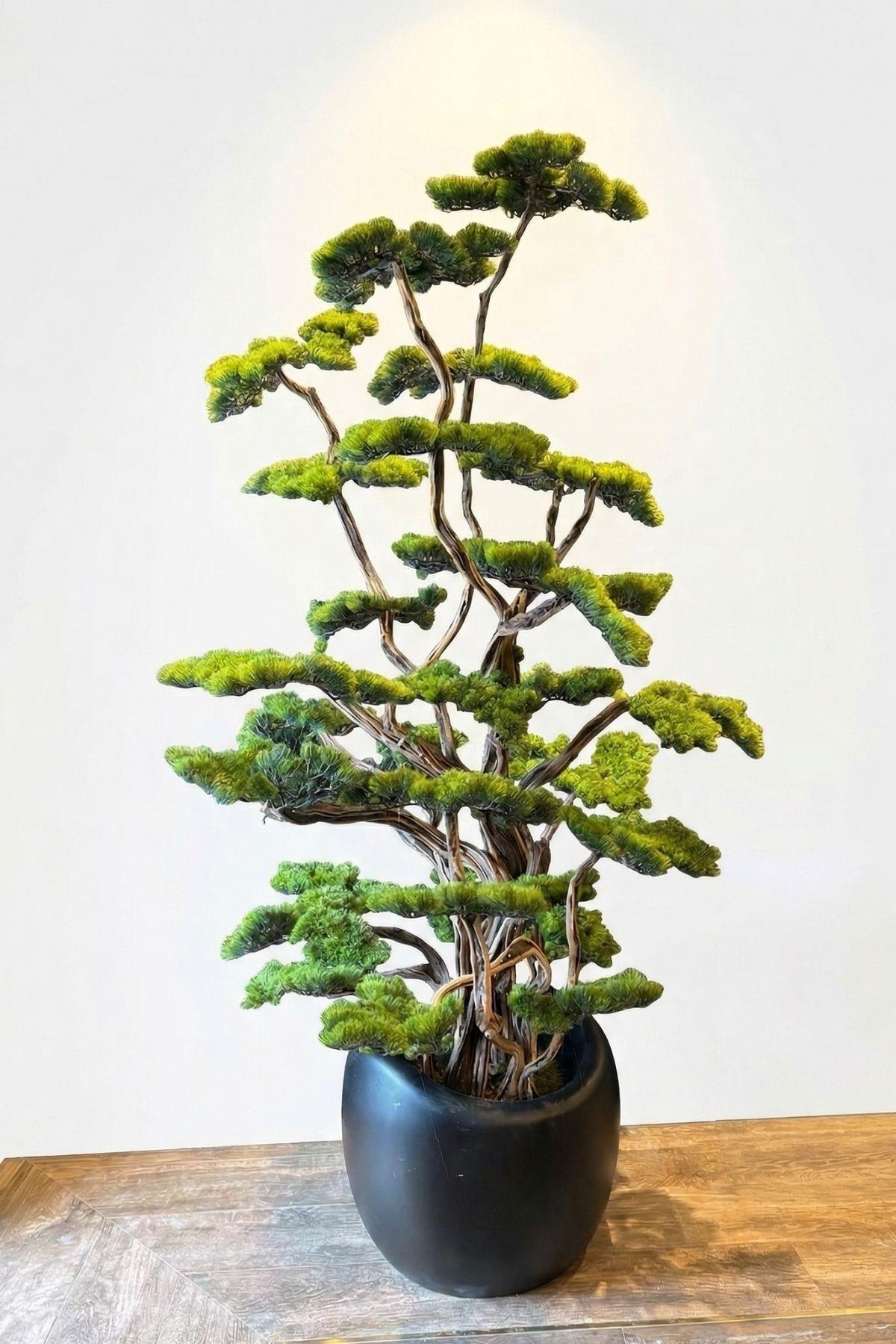 Yapay Lüx Bonsai Ağacı 200 cm 80 Dal Siyah Fiber Saksı