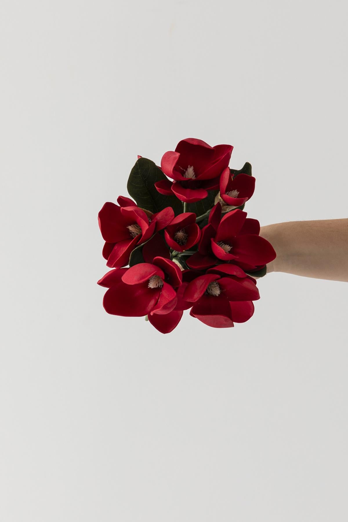 Yapay Lüx Lateks Manolya Demeti 33cm Kırmızı 7 Kafa