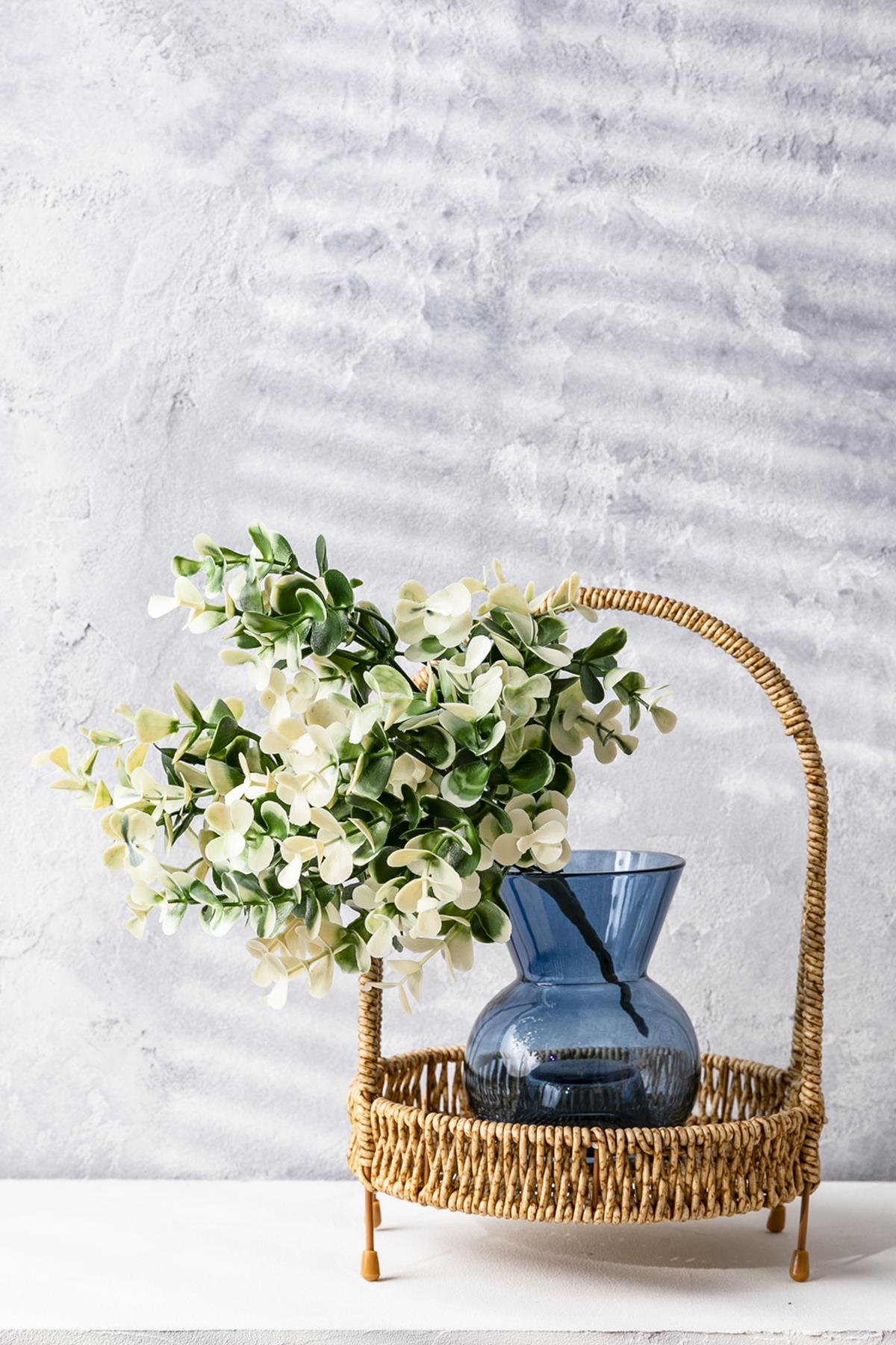 Yapay Okaliptus Demeti Büyük Yapraklı Yeşil Beyaz 30 Cm 5 Dal(Uv)