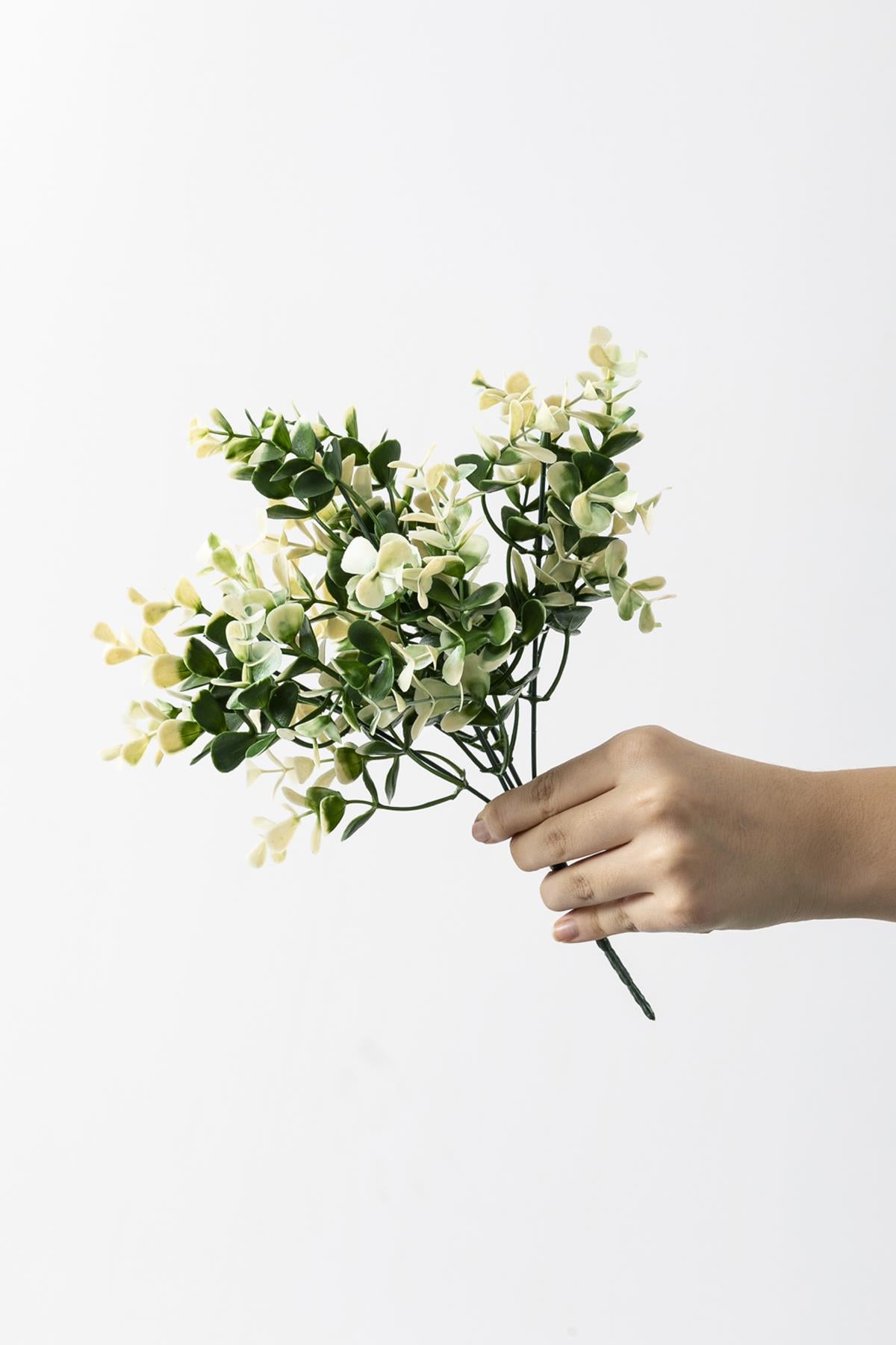 Yapay Okaliptus Demeti Büyük Yapraklı Yeşil Beyaz 30 Cm 5 Dal(Uv)