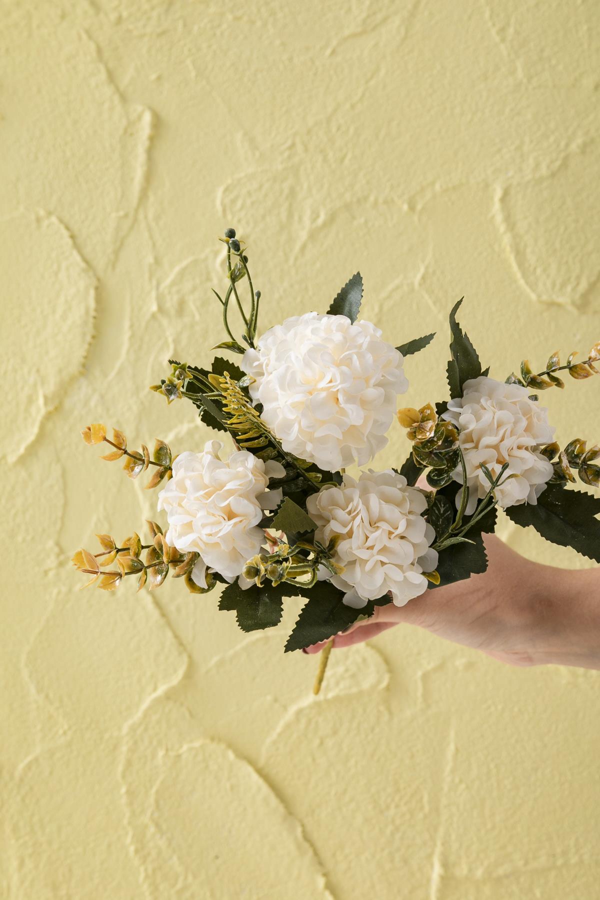 Yapay Ortanca Çiçeği 30 Cm 5 Dal Krem