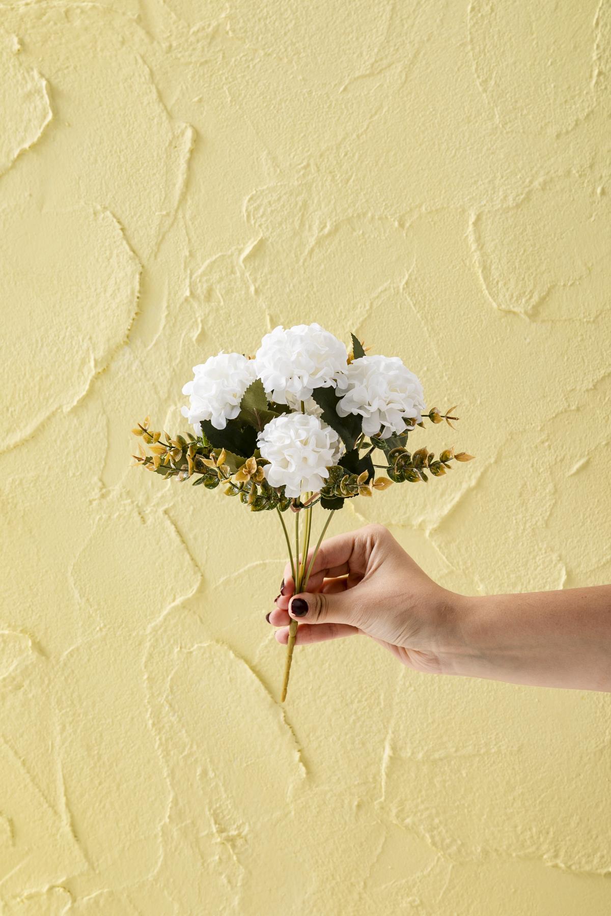 Yapay Ortanca Çiçeği 30 Cm 5 Dal Beyaz