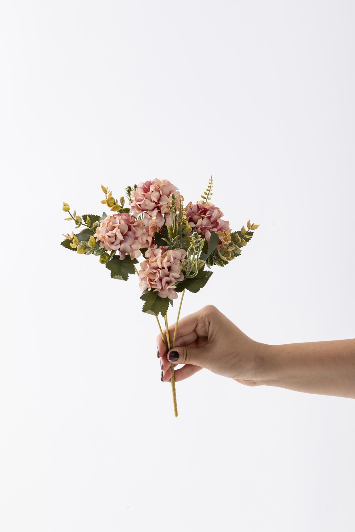 Yapay Ortanca Çiçeği 30 Cm 5 Dal Somon