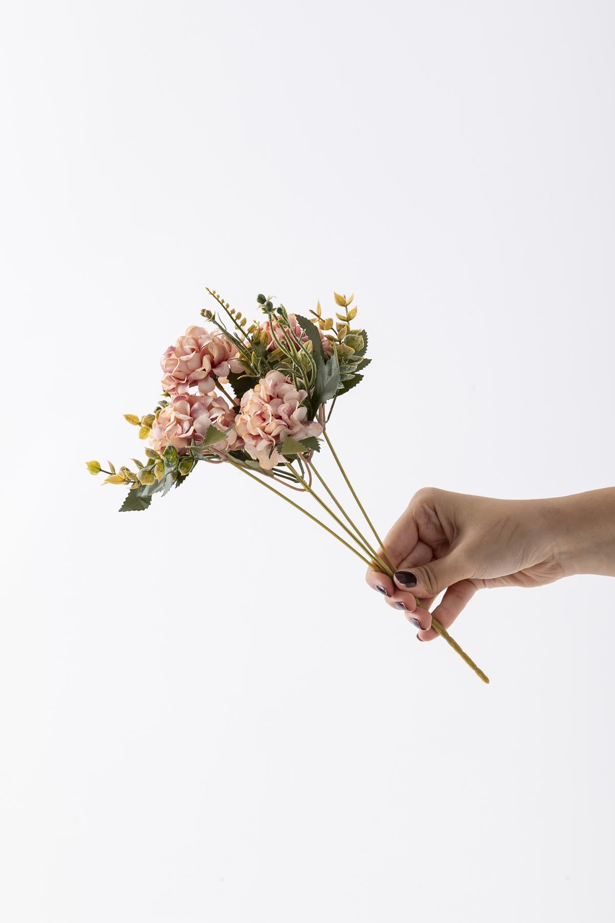 Yapay Ortanca Çiçeği 30 Cm 5 Dal Somon