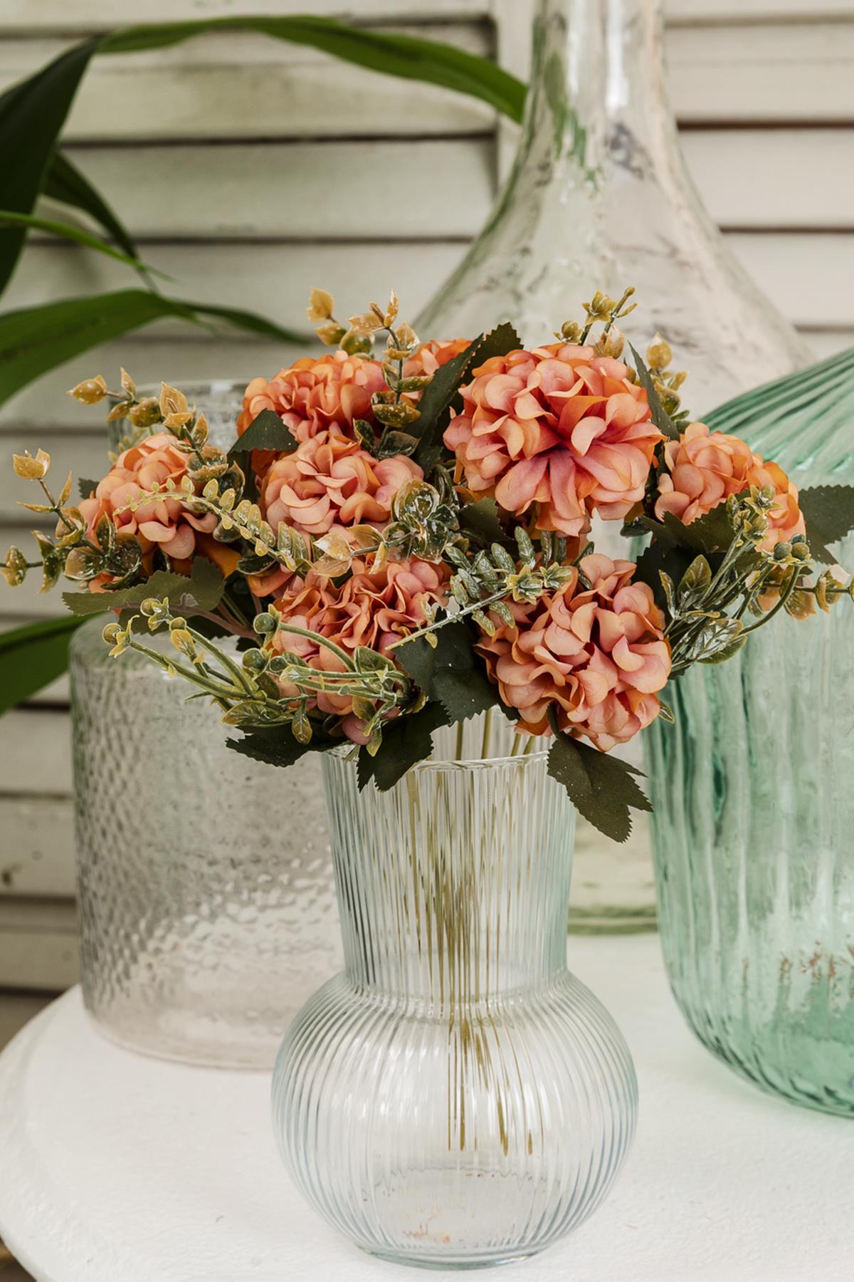 Yapay Ortanca Çiçeği 30 Cm 5 Dal Turuncu