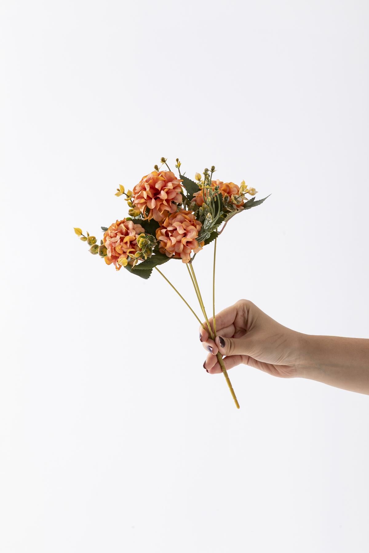 Yapay Ortanca Çiçeği 30 Cm 5 Dal Turuncu