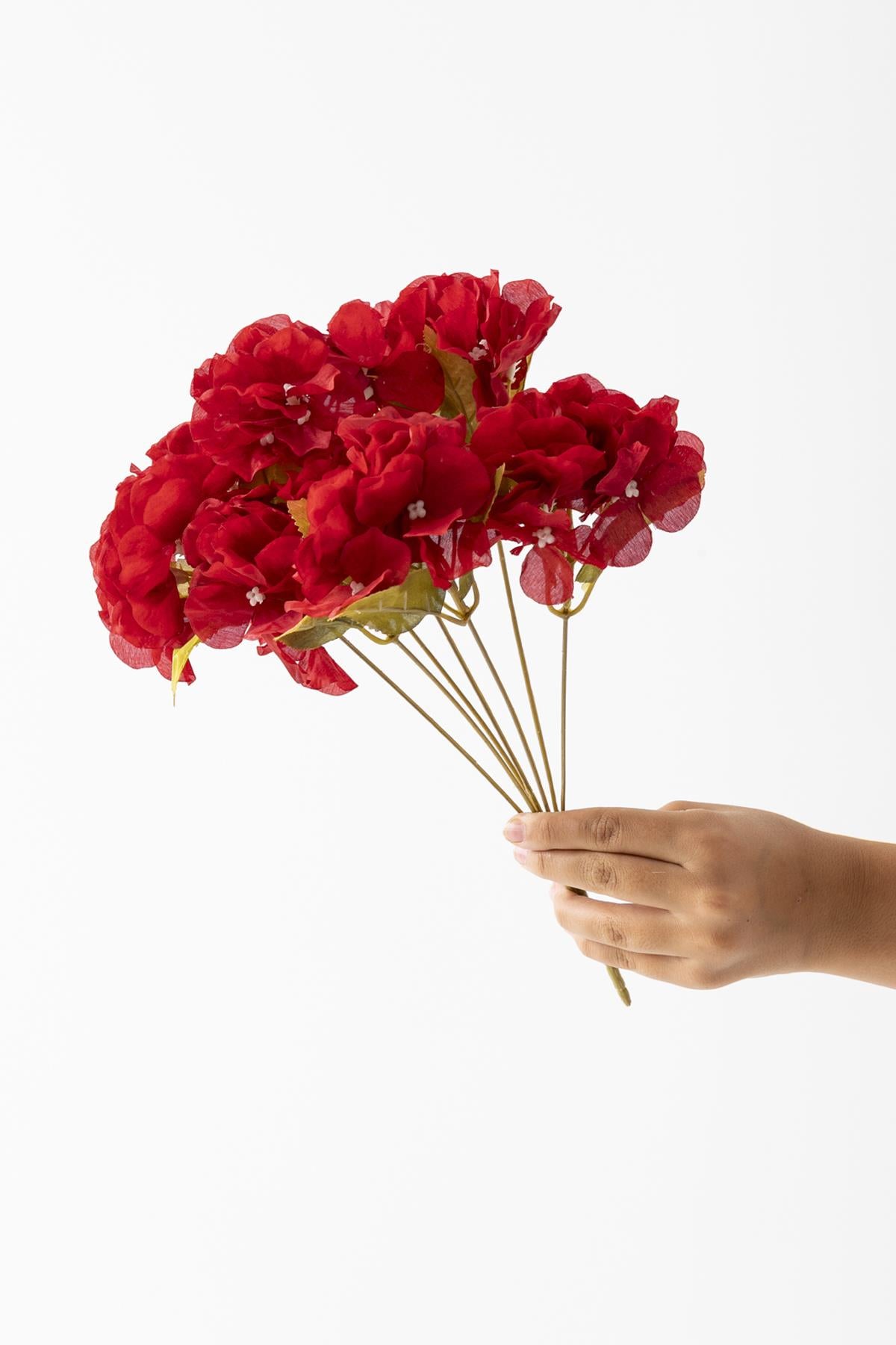 Yapay Ortanca Çiçeği 35 Cm 7 Dal Kırmızı