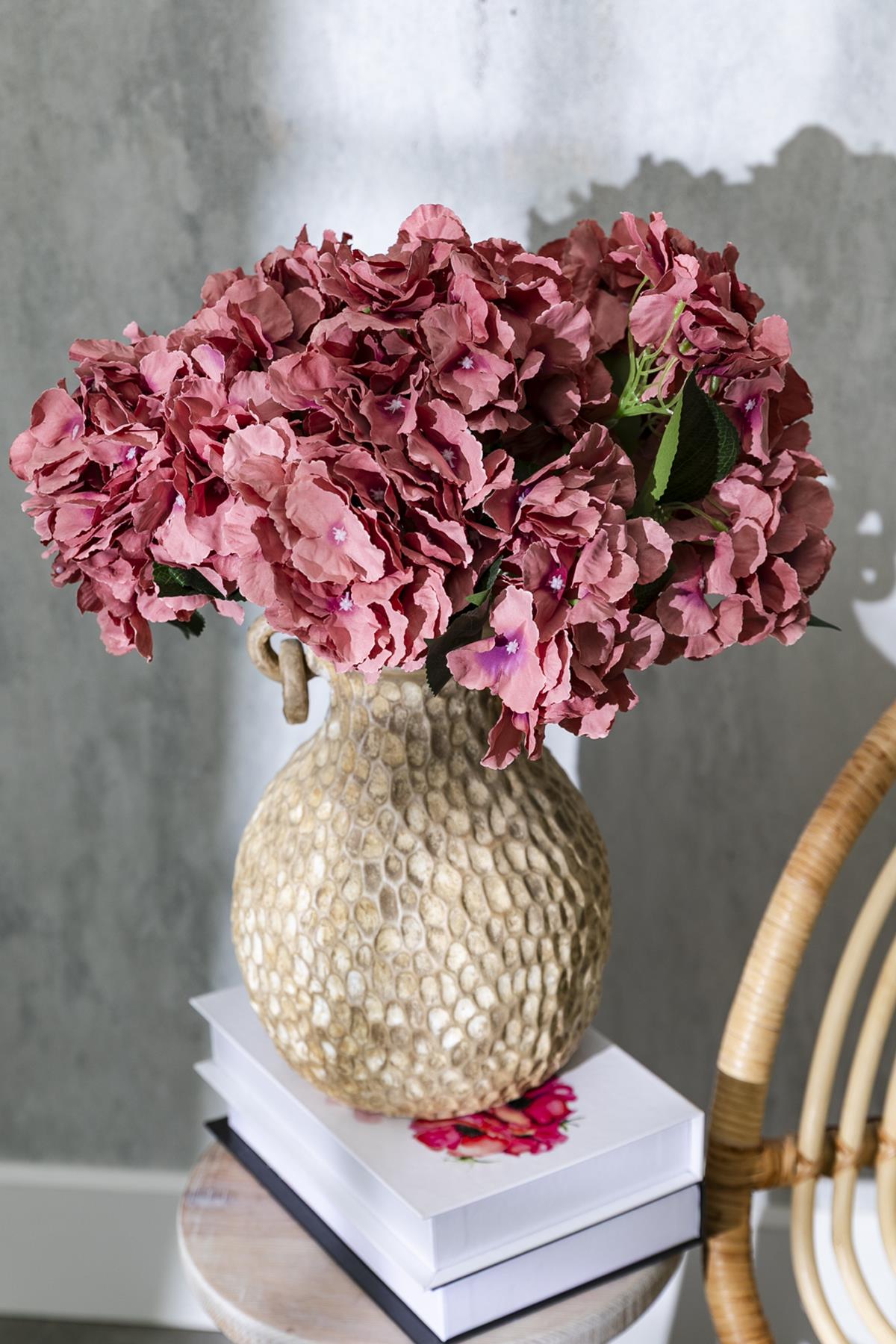 Yapay Ortanca Çiçeği Gül Kurusu 45 Cm 5 Dal