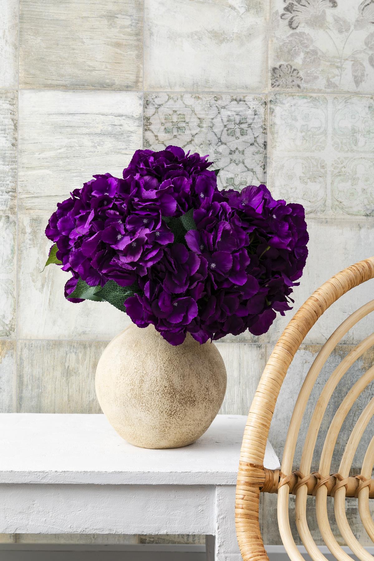 Yapay Ortanca Çiçeği Mor 45 Cm 5 Dal