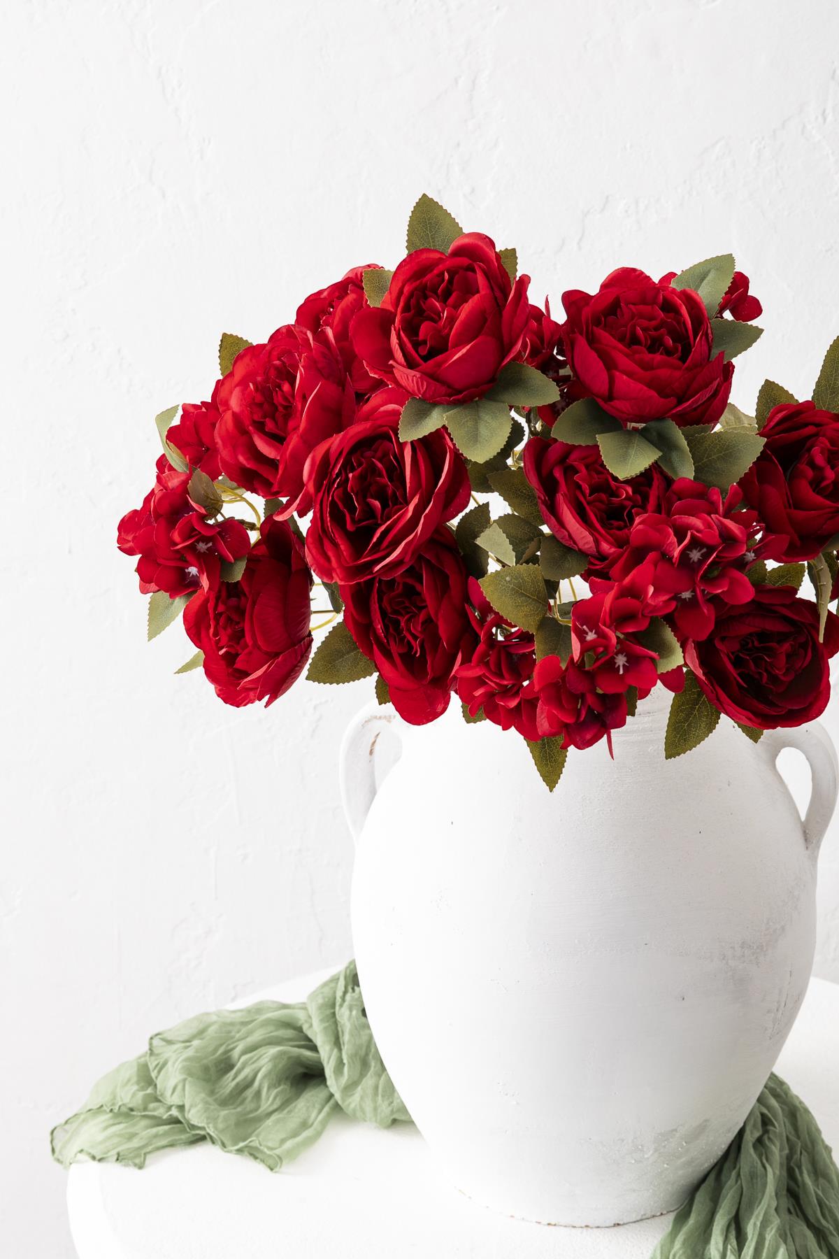 Yapay Ortancalı Şakayık Demeti Kırmızı 45 Cm 11 Dal