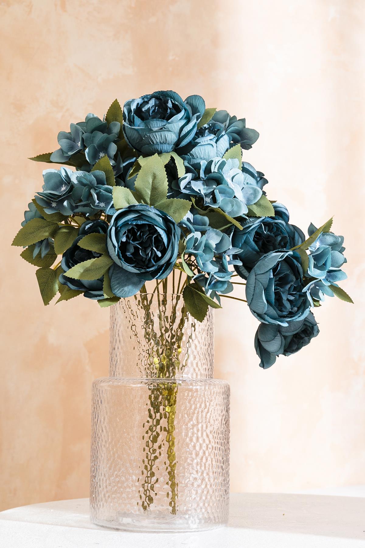 Yapay Ortancalı Şakayık Demeti Mavi 45 Cm 11 Dal