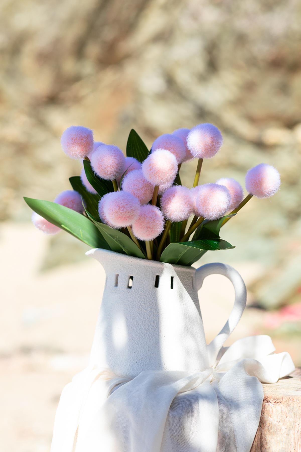 Yapay Ponpon Çiçeği Açık Somon 35 Cm 7 Dal