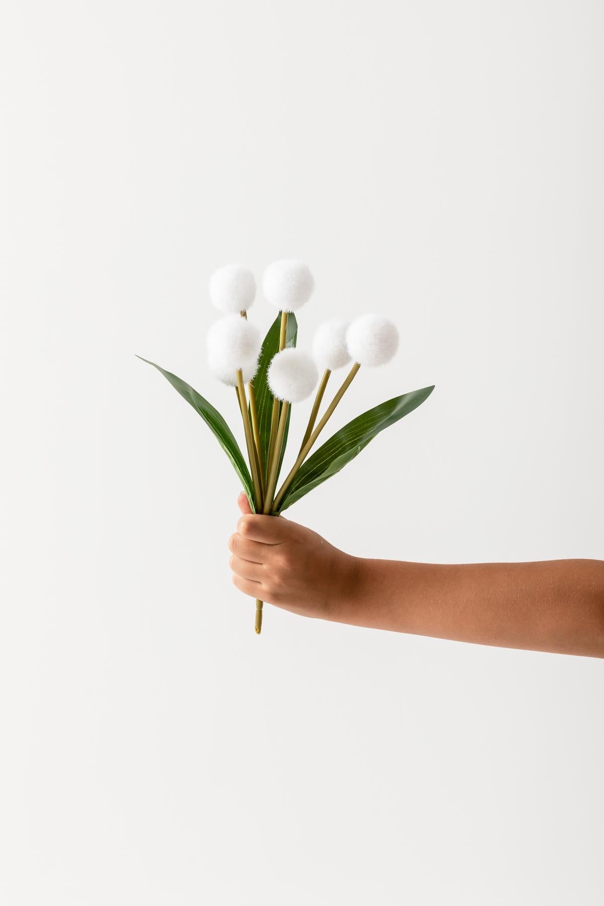 Yapay Ponpon Çiçeği Beyaz 35 Cm 7 Dal