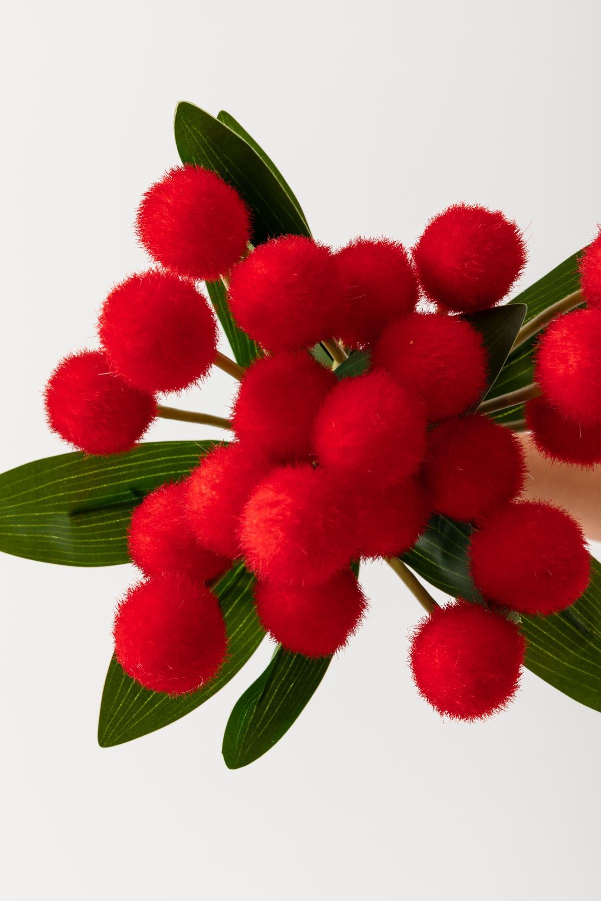 Yapay Ponpon Çiçeği Kırmızı 35 Cm 7 Dal