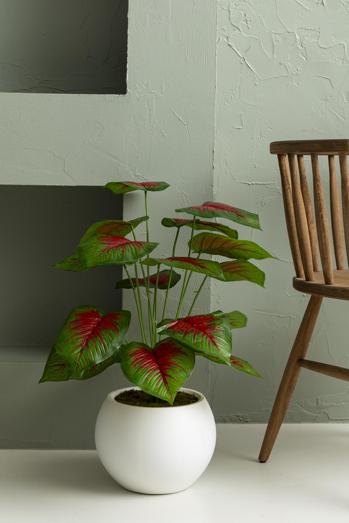 Yapay Salon Köşe Çiçeği Devetabanı Kırmızı 65 Cm Küre Saksı