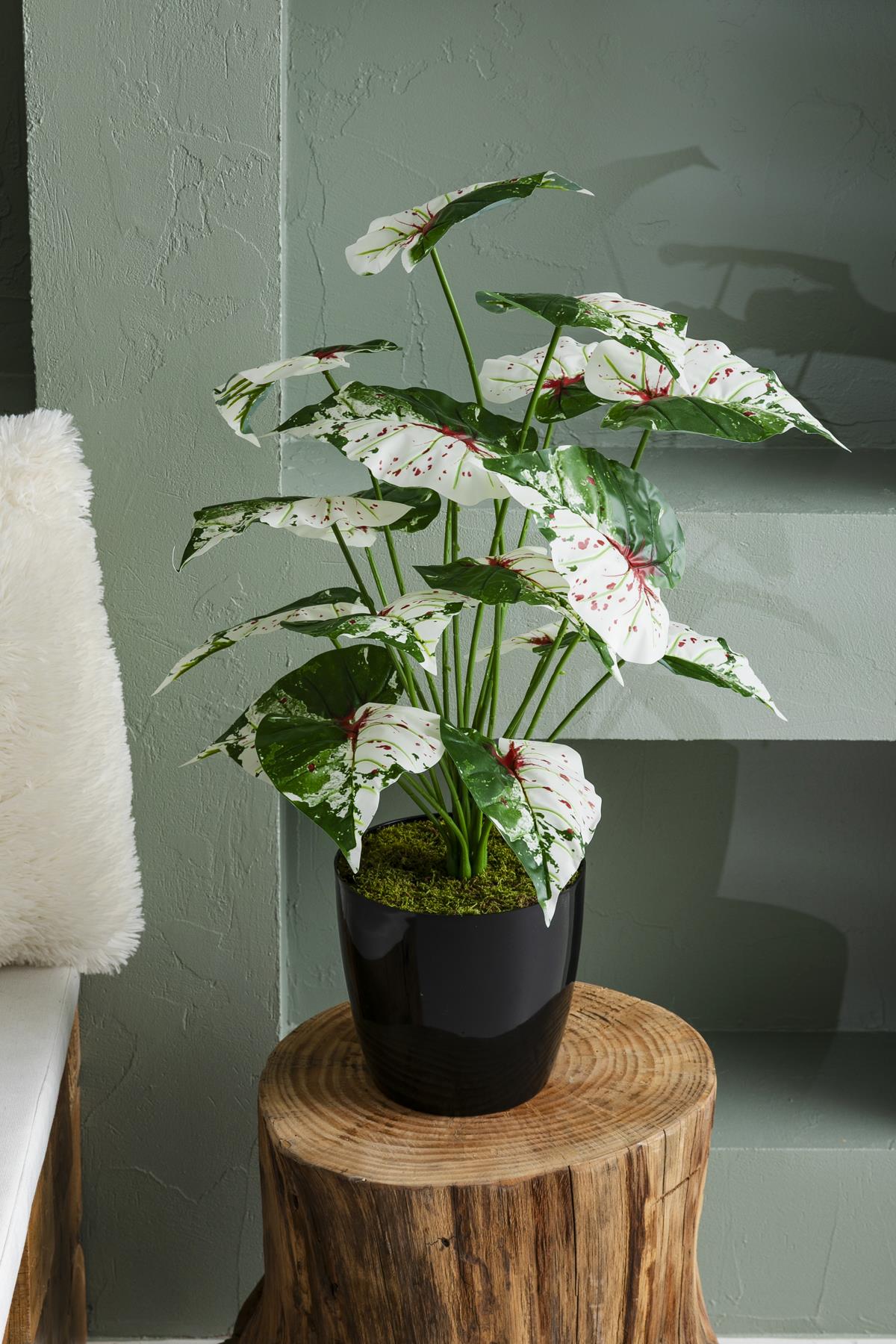 Yapay Salon Köşe Çiçeği Devetabanı Yeşil Pembe 65 Cm