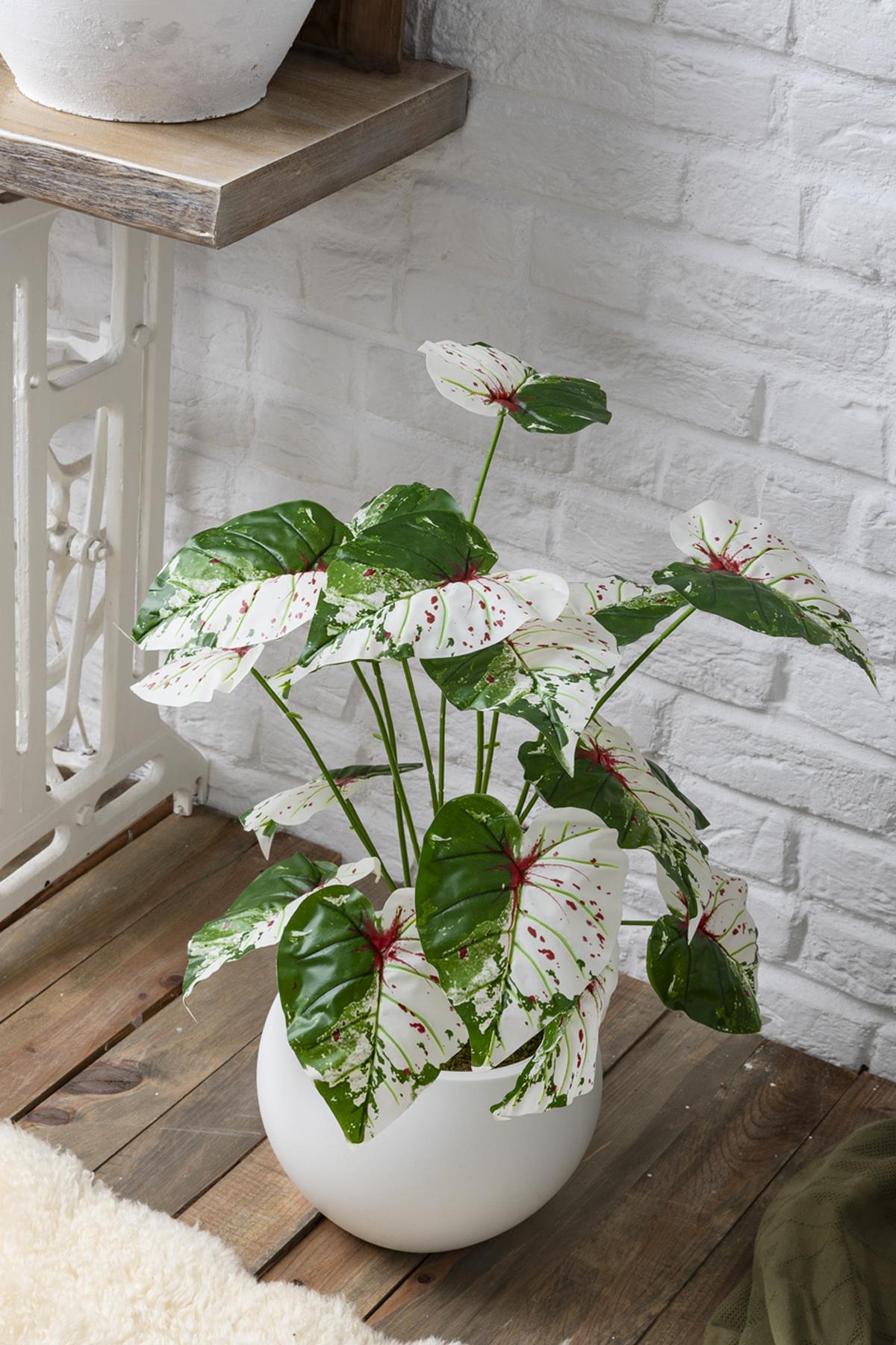 Yapay Salon Köşe Çiçeği Devetabanı Yeşil Pembe 65 Cm Küre Saksı