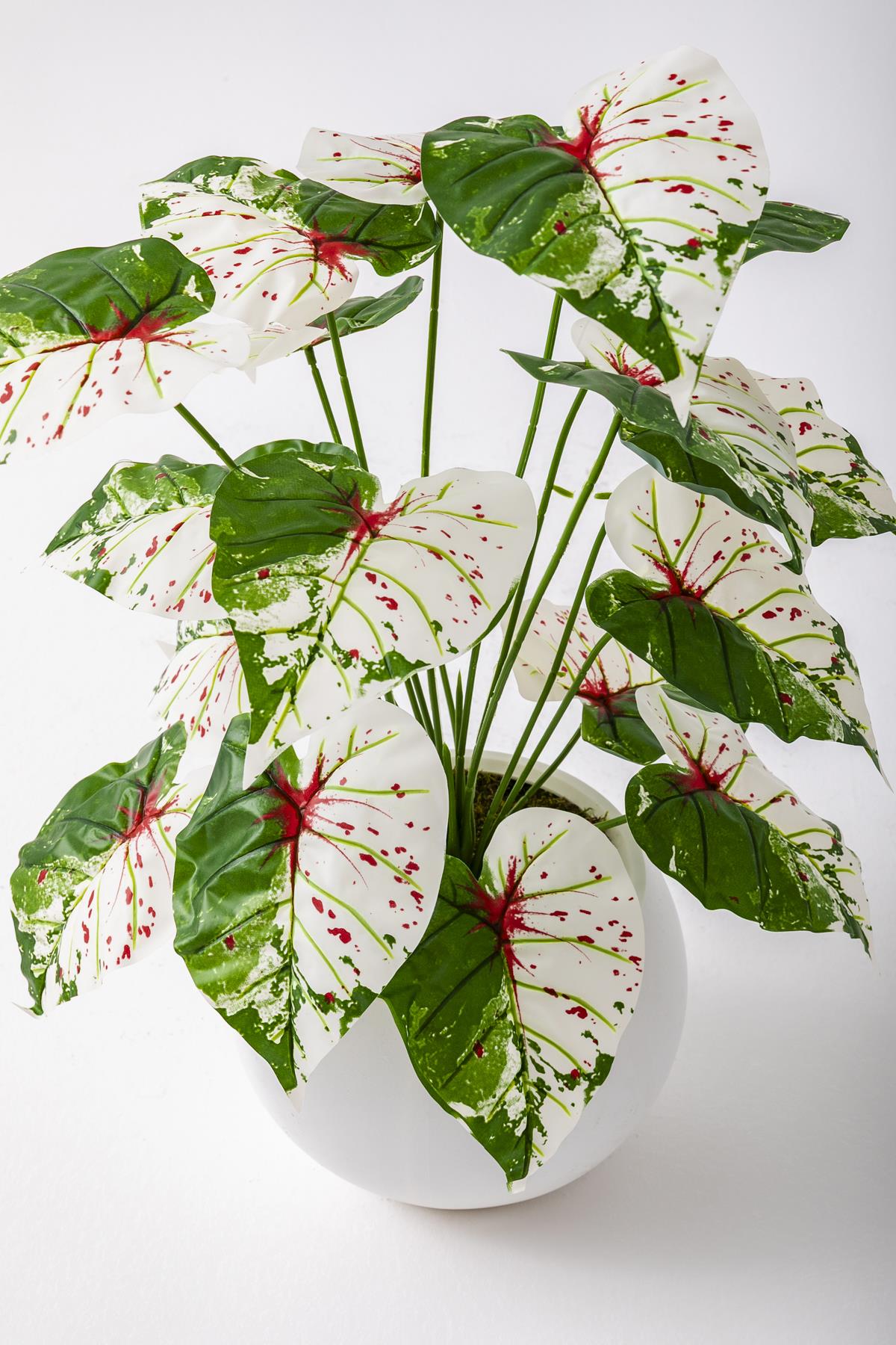 Yapay Salon Köşe Çiçeği Devetabanı Yeşil Pembe 65 Cm Küre Saksı