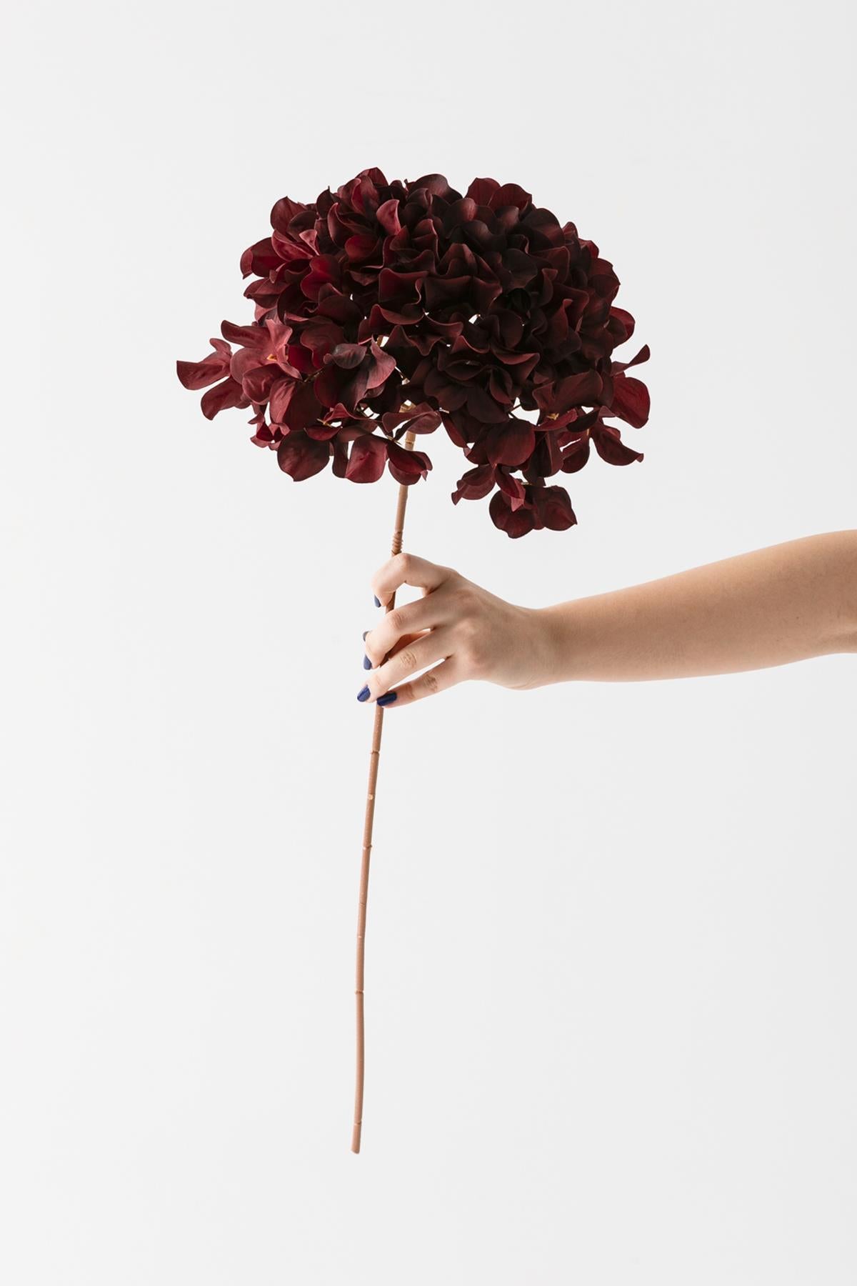 Yapay Vazo Çiçeği Ortanca 75 Cm 5 Dal Bordo