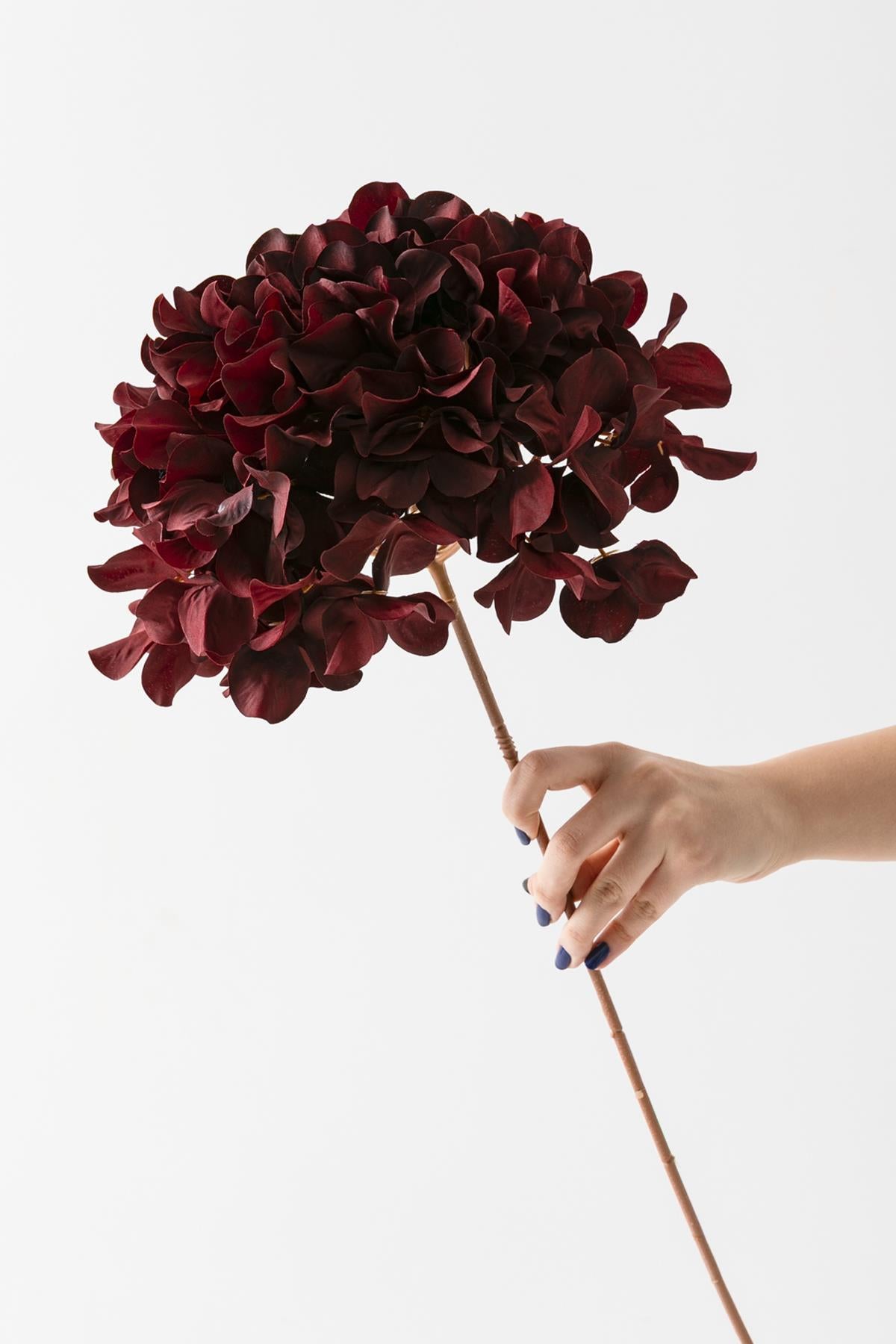 Yapay Vazo Çiçeği Ortanca 75 Cm 5 Dal Bordo